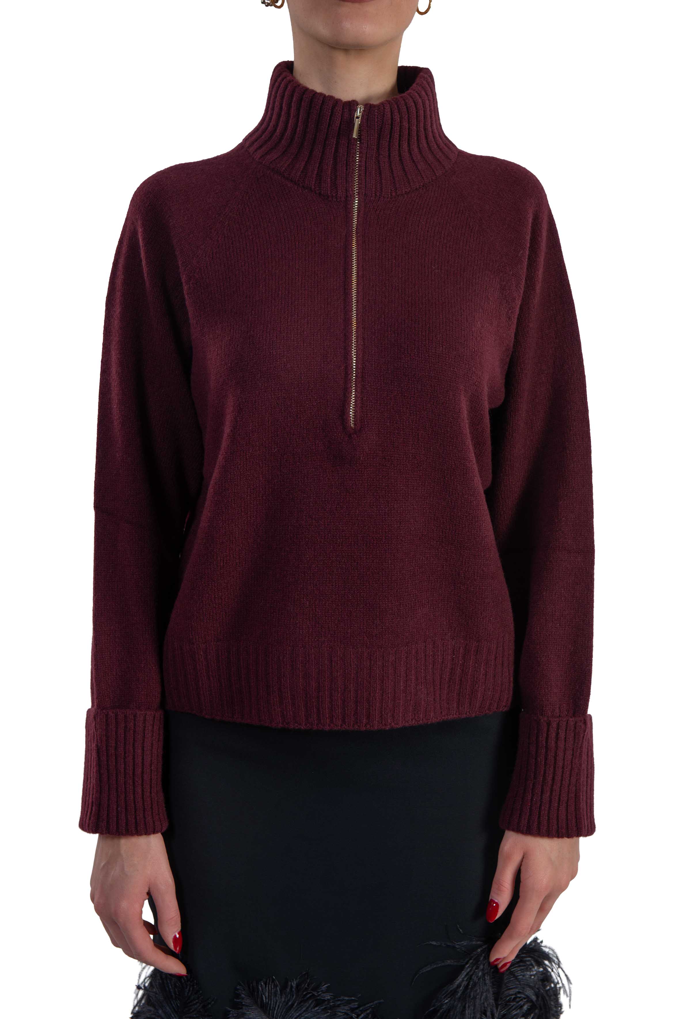 Maglia collo alto con zip bordeaux 3625 PORTO ARROVESCIO 