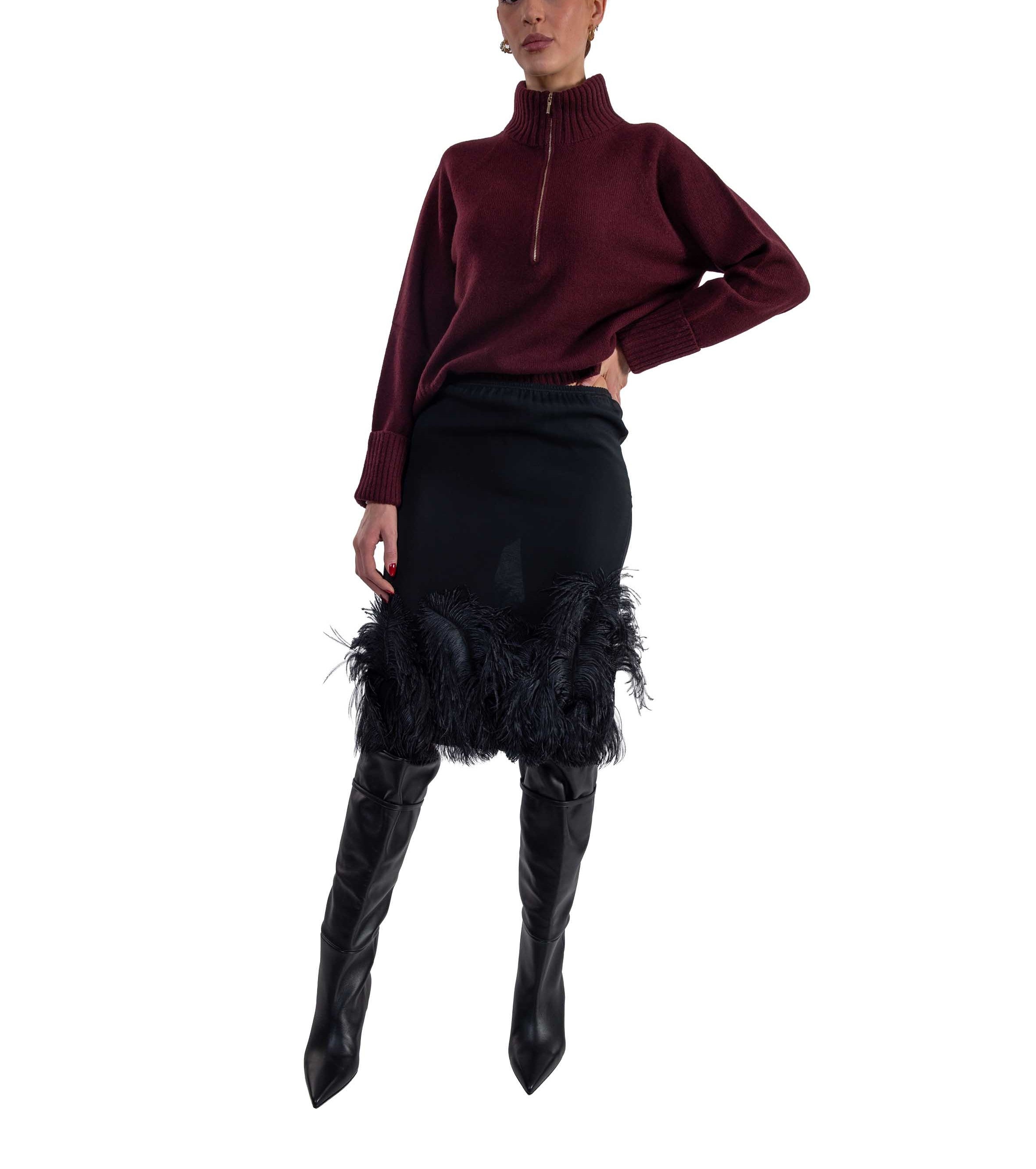 Maglia collo alto con zip bordeaux 3625 PORTO ARROVESCIO 