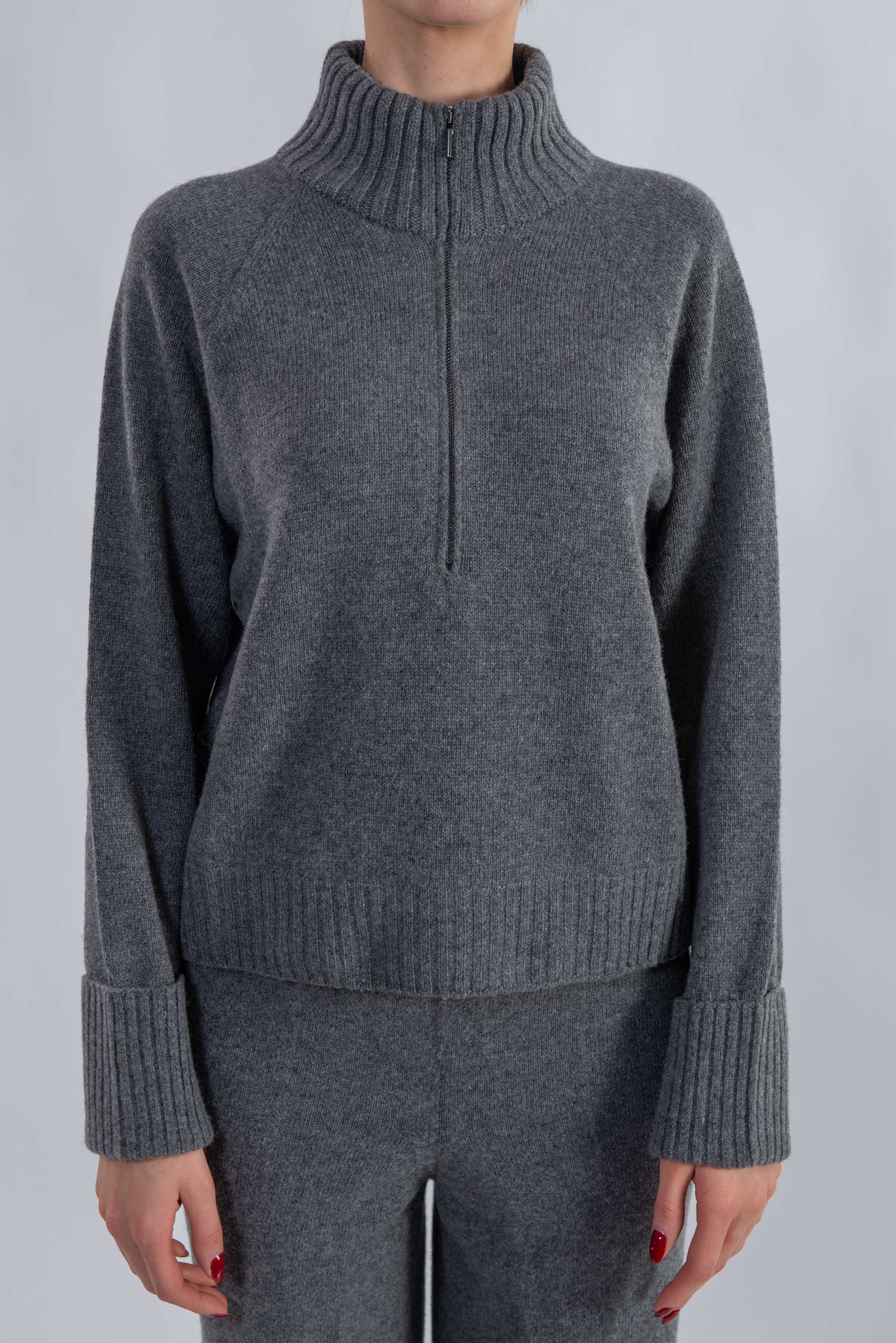 Maglia collo alto con zip grigio 3625 SHADOW ARROVESCIO 