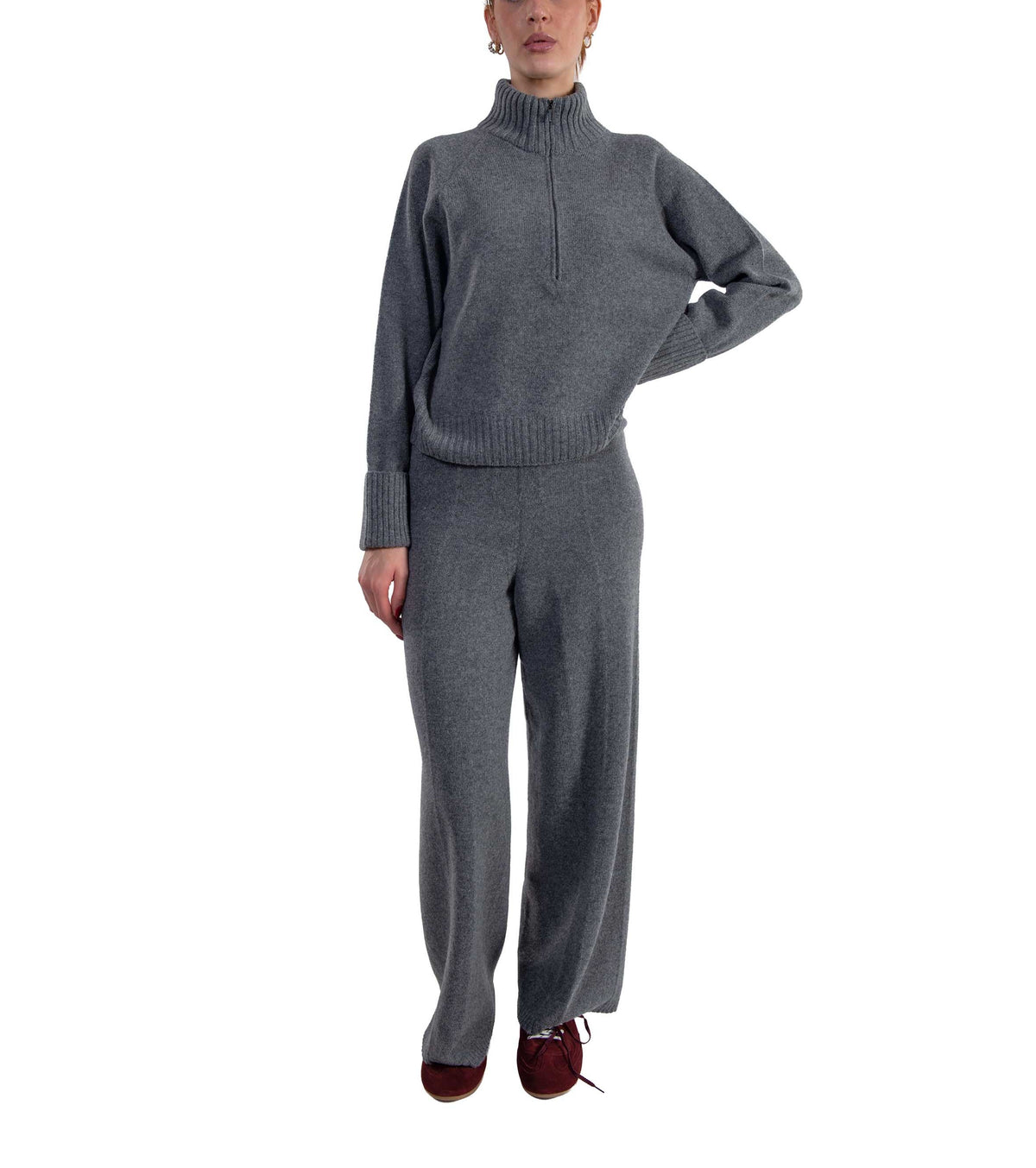 Maglia collo alto con zip grigio 3625 SHADOW ARROVESCIO 