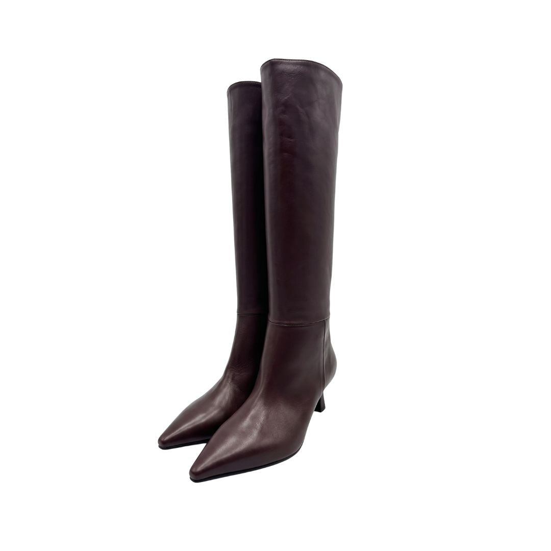 Stivale tacco medio pelle bordeaux A1655 BORDO BIANCA DI 
