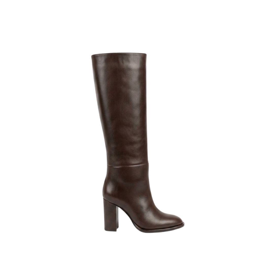 Stivale alto in pelle marrone A2461 T.MORO BIANCA DI 