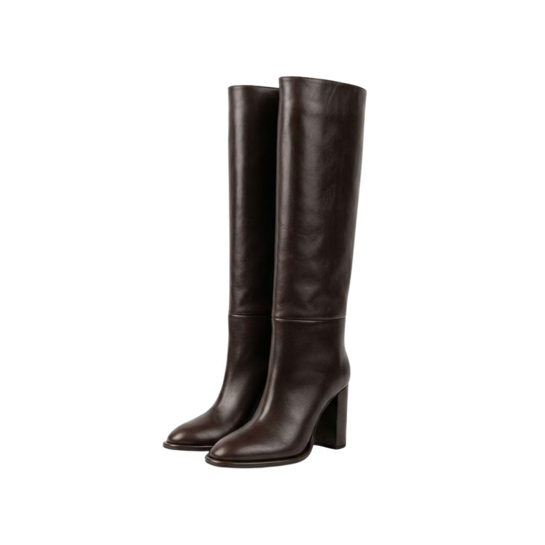 Stivale alto in pelle marrone A2461 T.MORO BIANCA DI 
