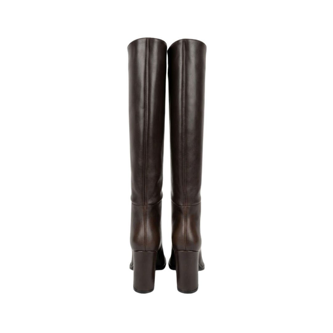 Stivale alto in pelle marrone A2461 T.MORO BIANCA DI 