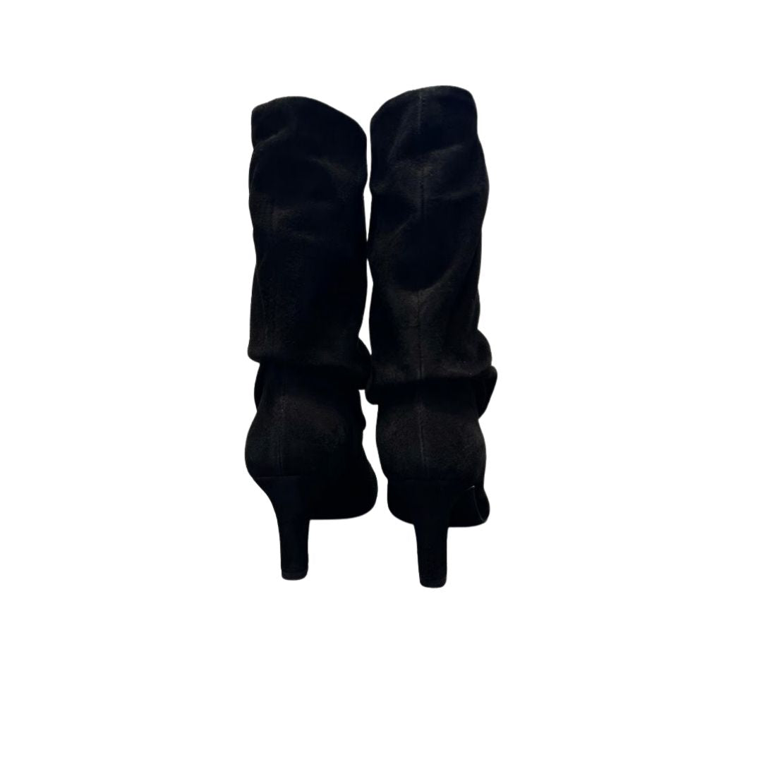 Stivale arricciato camoscio nero A678 NERO BIANCA DI 