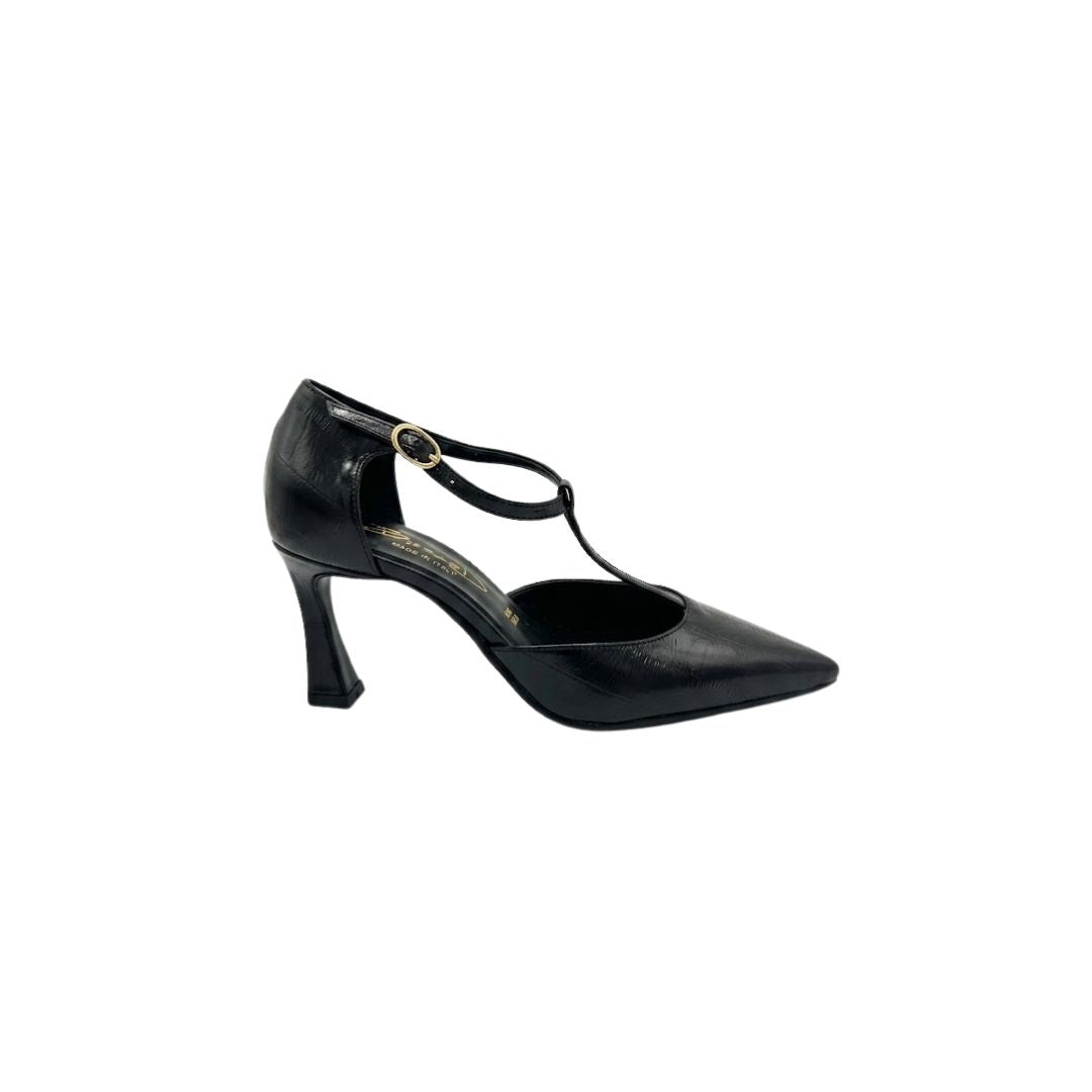 T-Strap pelle nera A785 NERO BIANCA DI 