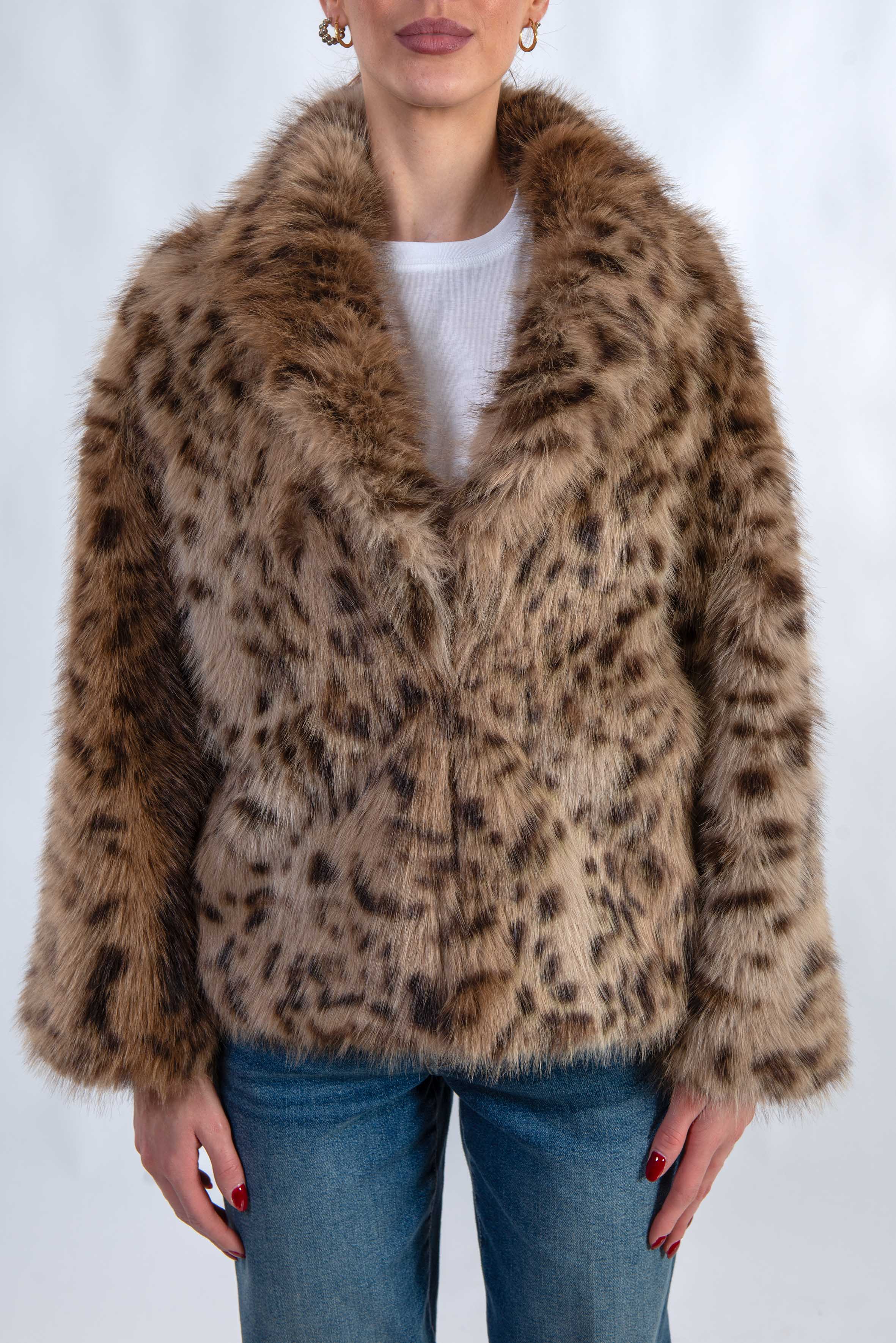 Giaccone in pelliccia ecologica animalier 7323 LEOPARDO Bully 