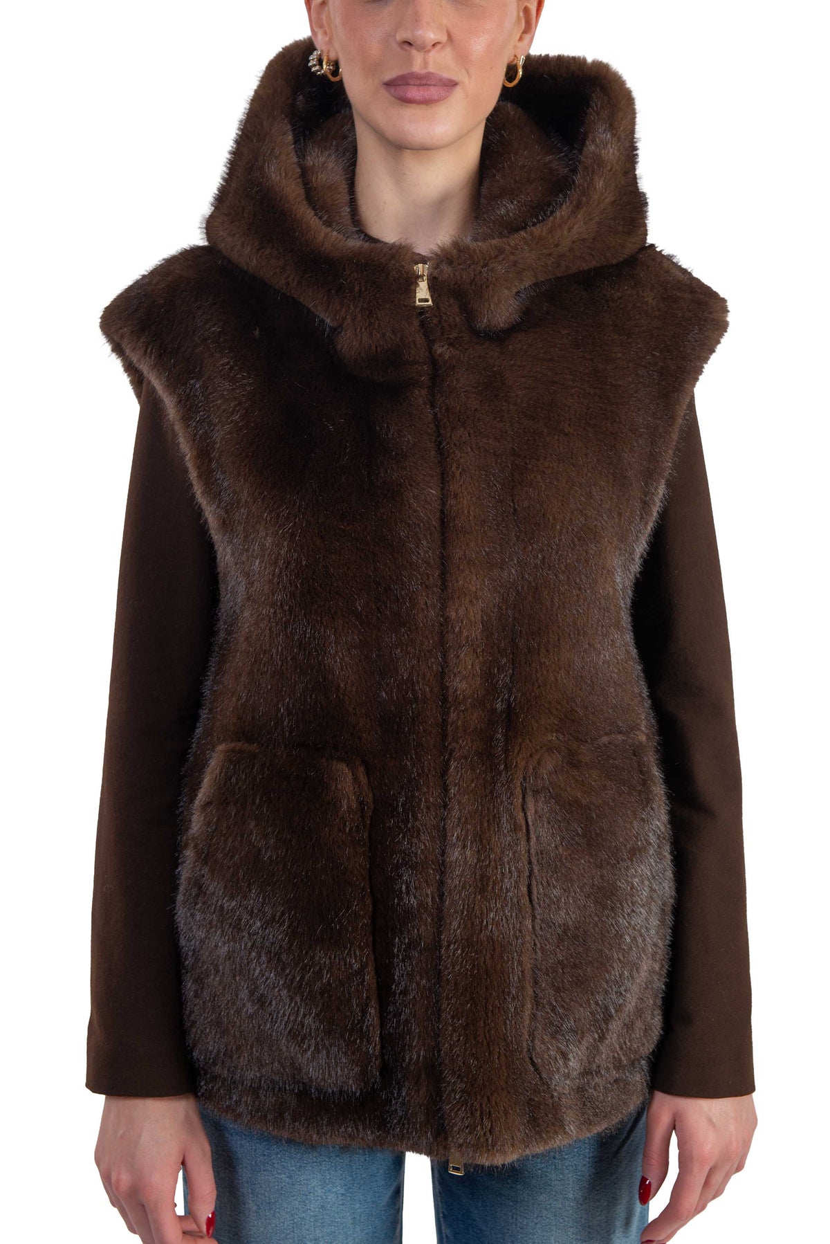 Gilet in pelliccia ecologica marrone 7364 MORO Bully 