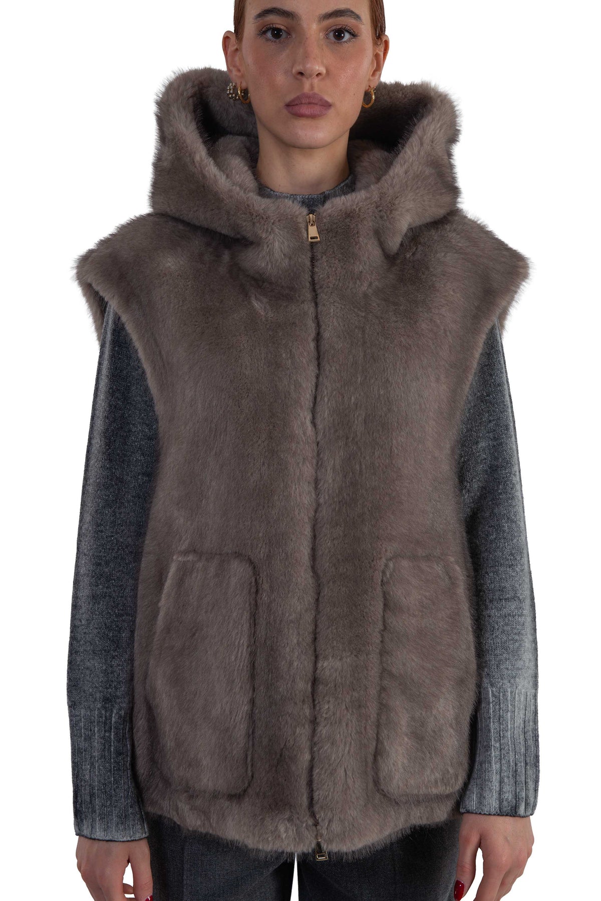 Gilet in ecopelliccia tortora 7364 TAUPE Bully 