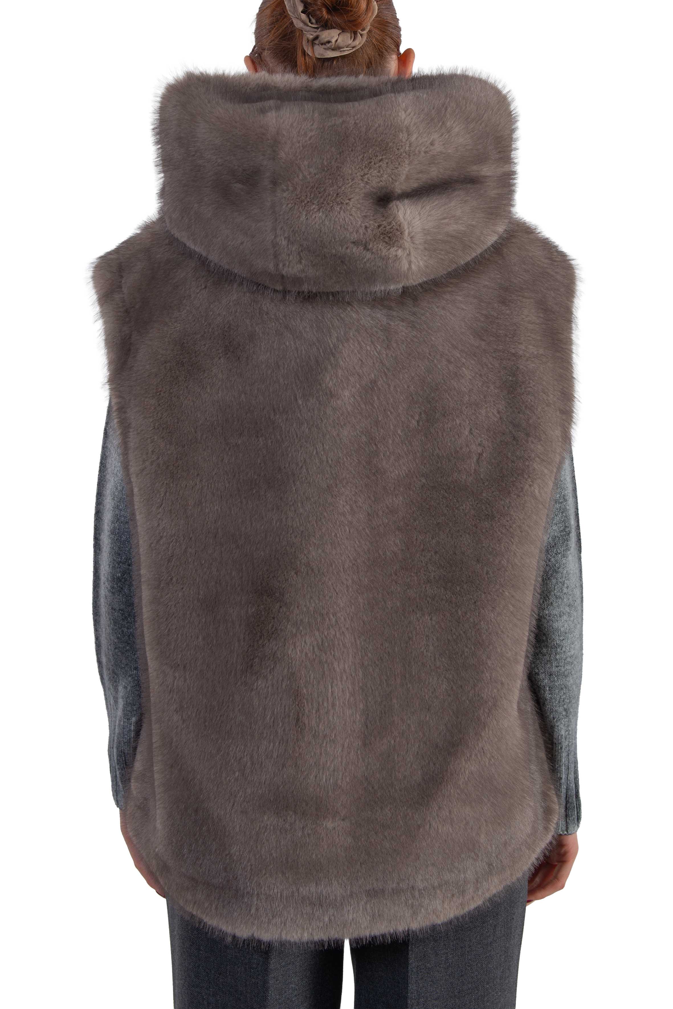 Gilet in pelliccia ecologica tortora 7364 TAUPE Bully 