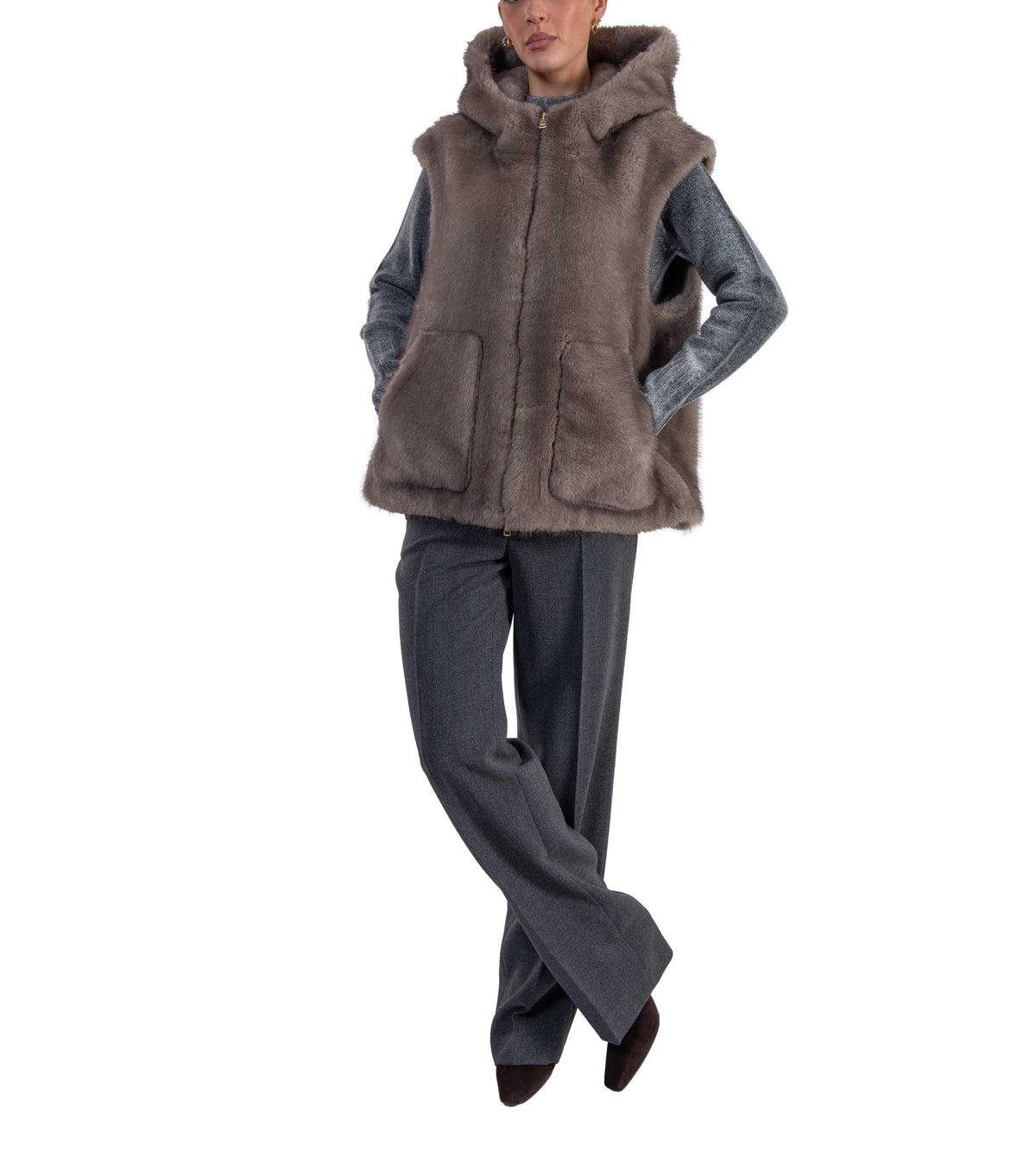 Gilet in ecopelliccia tortora 7364 TAUPE Bully 