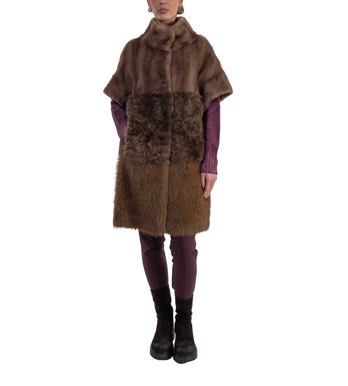 Gilet in pelliccia ecologica marrone BA26- 7212 TAUPE Bully 