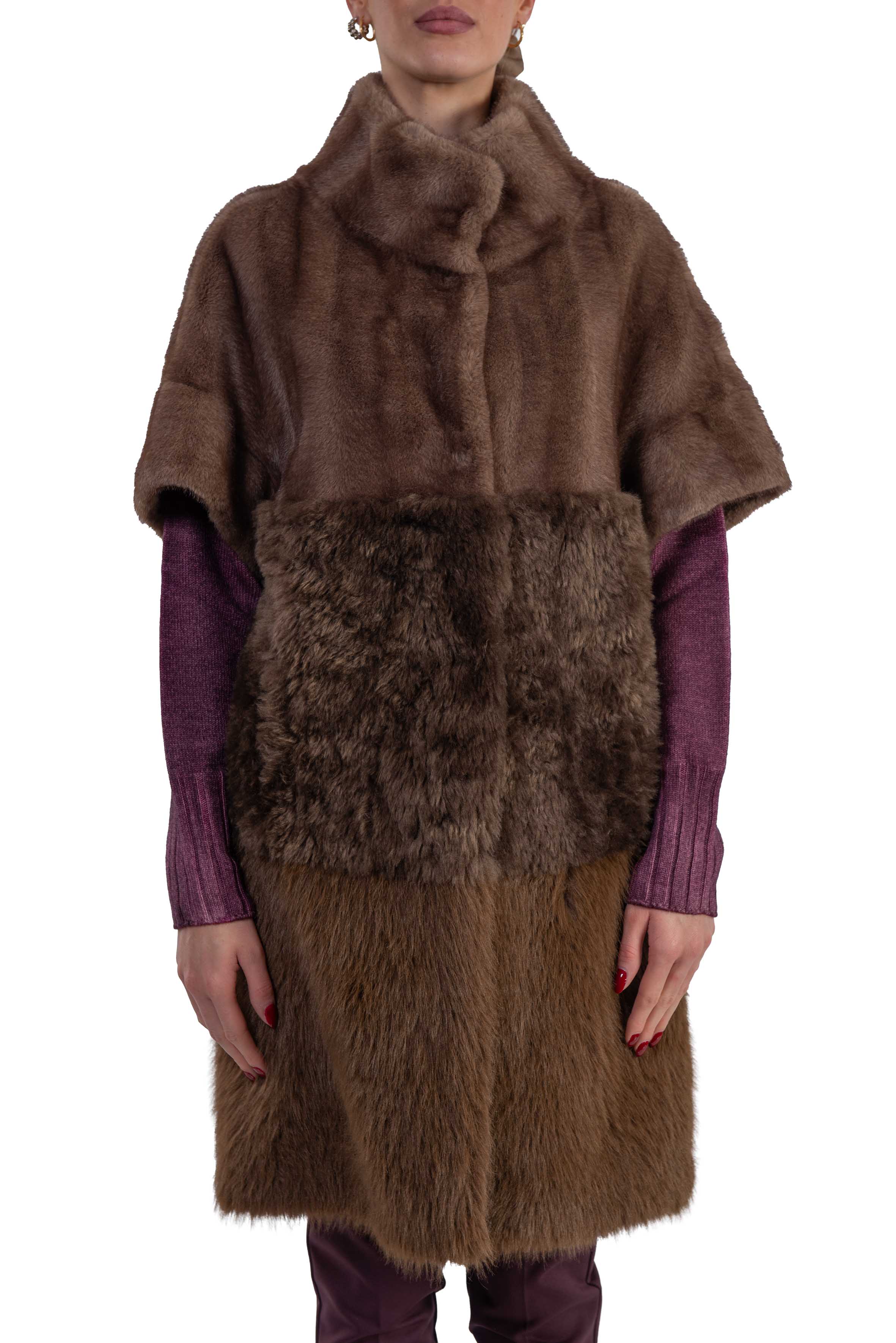 Gilet in pelliccia ecologica marrone BA26- 7212 TAUPE Bully 