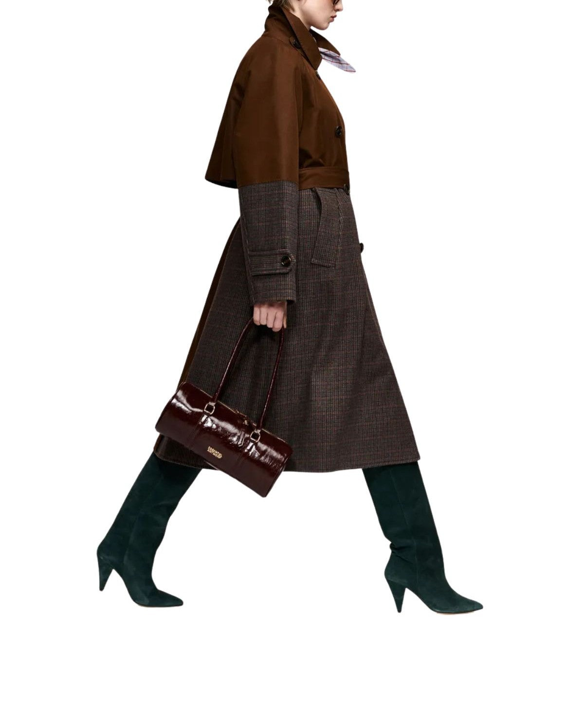 Trench a blocchi di colore marrone e grigio scuro- KAGU KAGU COMBO 1 ESSENTIEL ANTWERP 