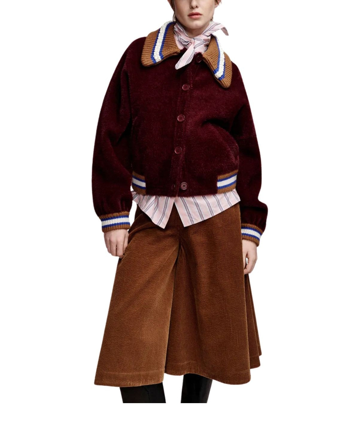 Bomber Kamore  bordeaux con colletto decorato. KAMORE WINE ESSENTIEL ANTWERP 