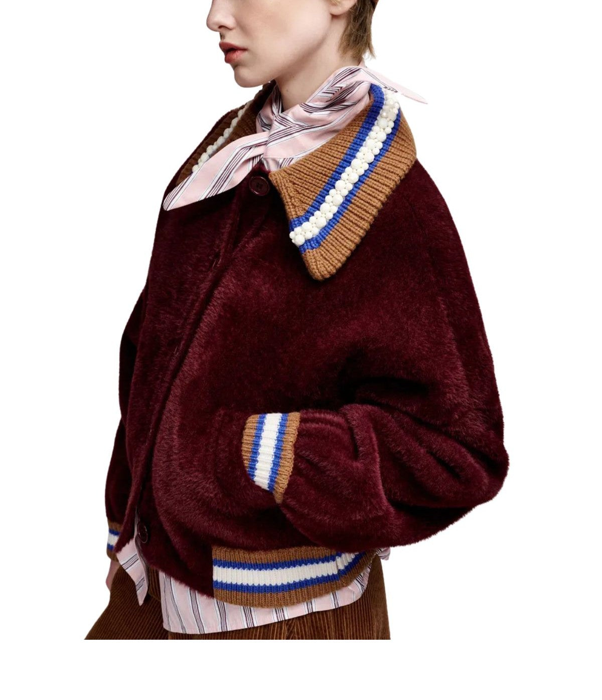 Bomber Kamore  bordeaux con colletto decorato. KAMORE WINE ESSENTIEL ANTWERP 