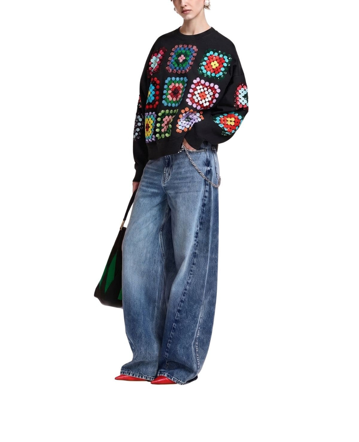 Felpa nera e multicolore con decorazioni a fiori geometriche- KARNAVAL KANAVAL COMBO 1 ESSENTIEL ANTWERP 