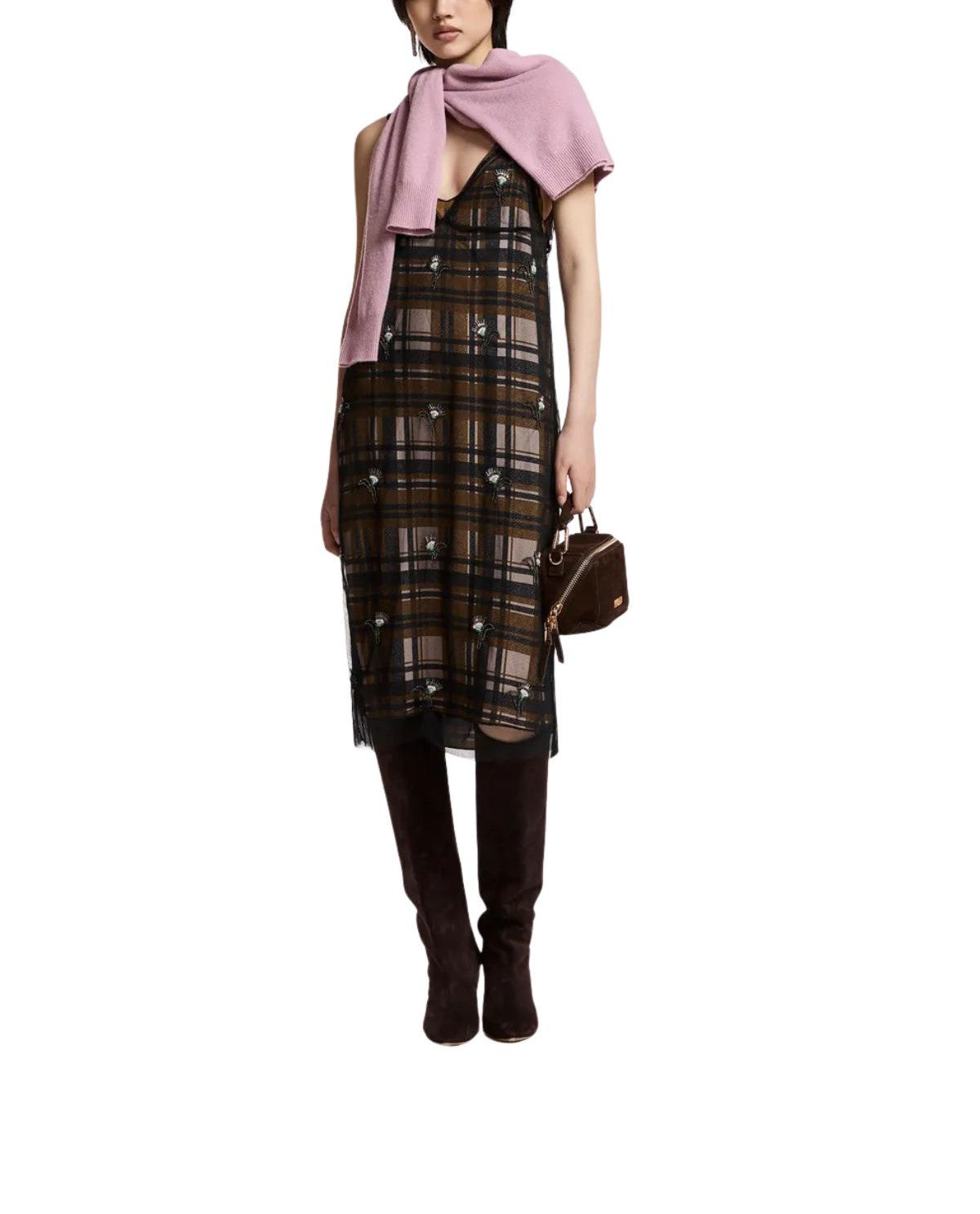 Abito Kassandra, sottoveste in rete marrone, nero ed ecru. KASSANDRA BLACK ESSENTIEL ANTWERP 