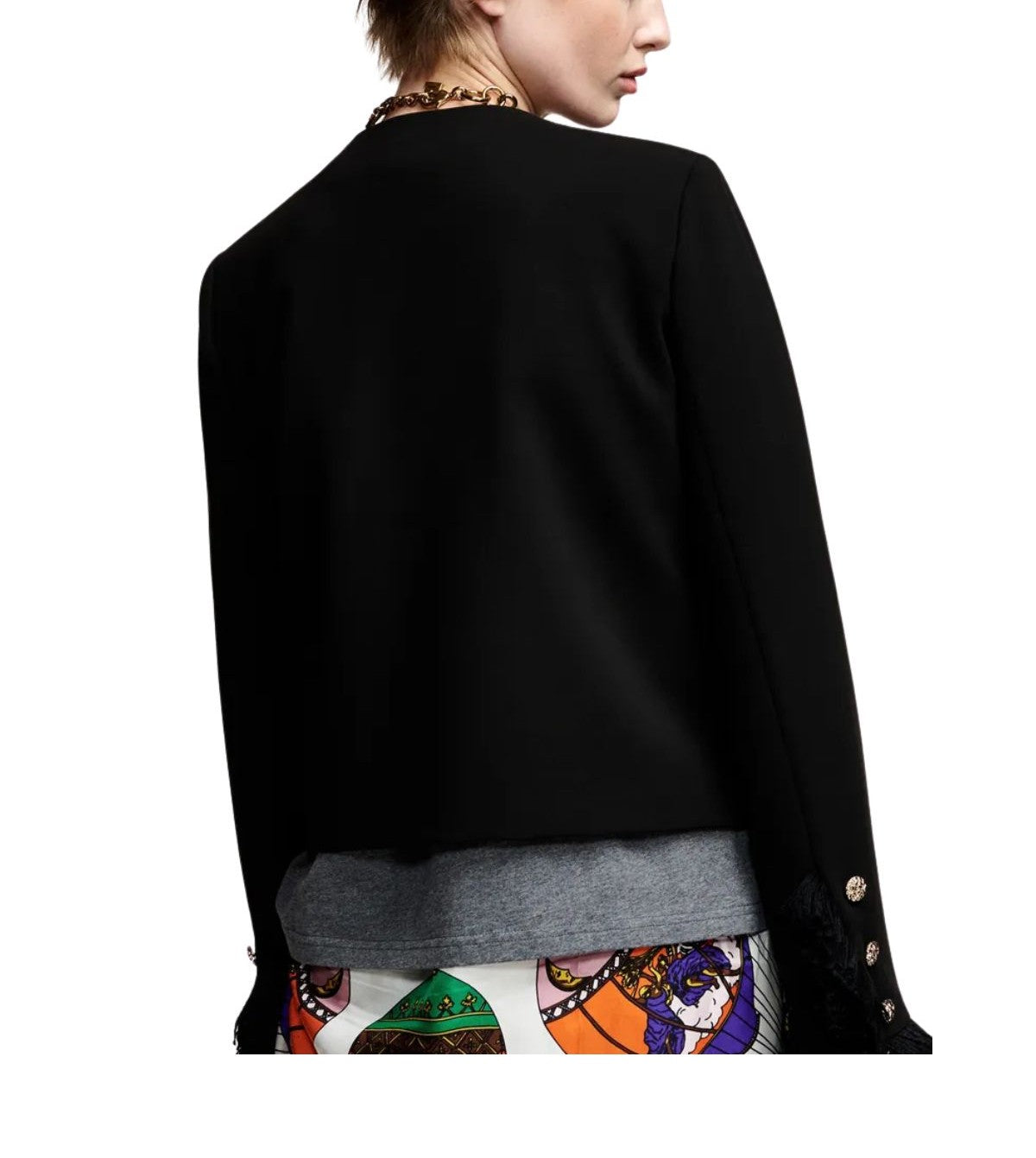 Giacca nera aderente con frange e tasche applicate KINETIC BLACK ESSENTIEL ANTWERP 