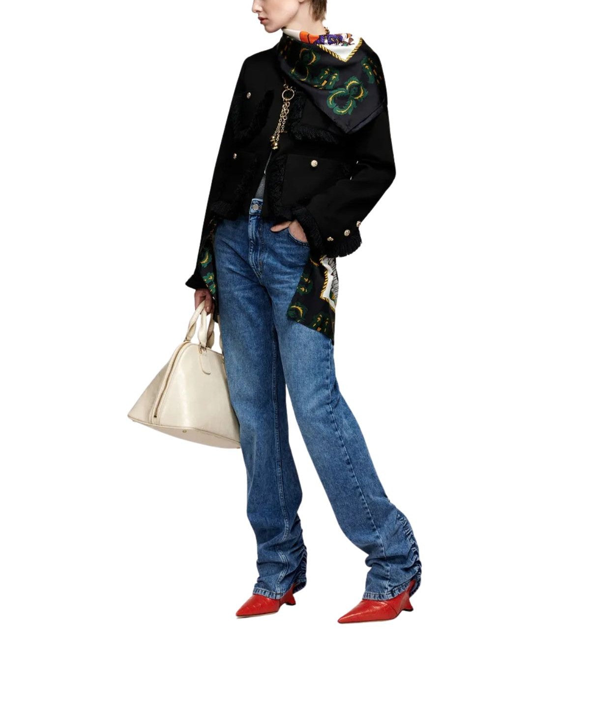 Giacca nera aderente con frange e tasche applicate KINETIC BLACK ESSENTIEL ANTWERP 