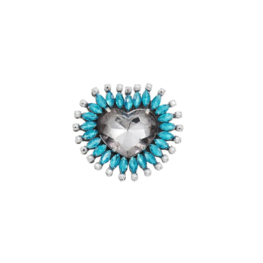 Spilla a forma di cuore con strass blu e grigi KOKEUR NERO ESSENTIEL ANTWERP 