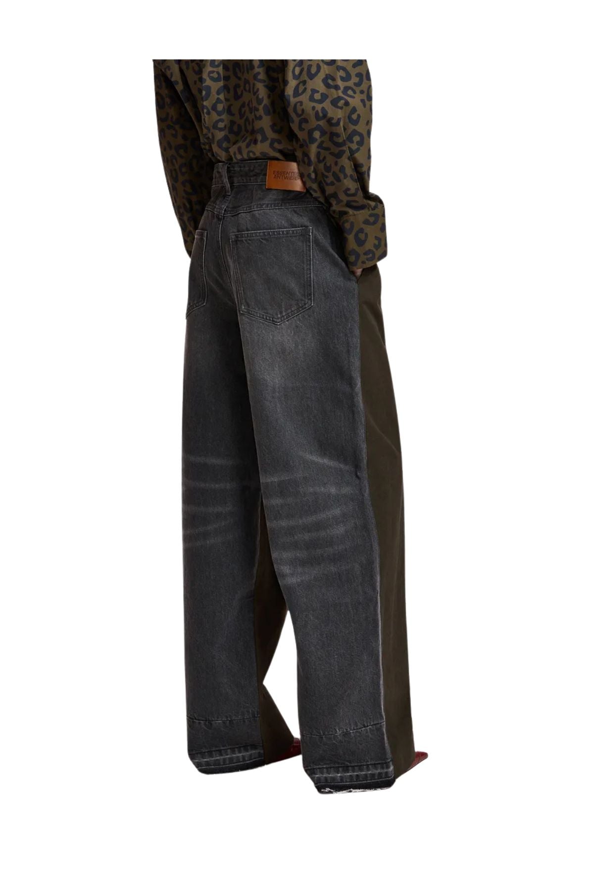 Jeans a gamba larga in doppio tessuto kaki e nero KRISP GREENH ESSENTIEL ANTWERP 