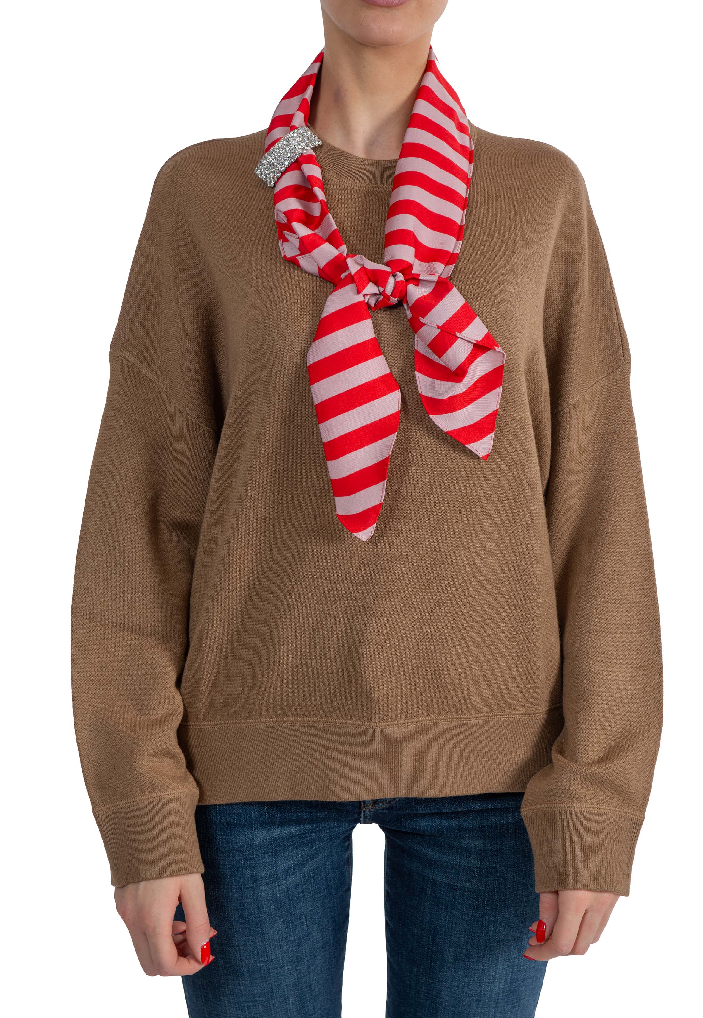 Maglione color camel in misto lana con sciarpina- KURTIS KURTIS CAMEL ESSENTIEL ANTWERP 