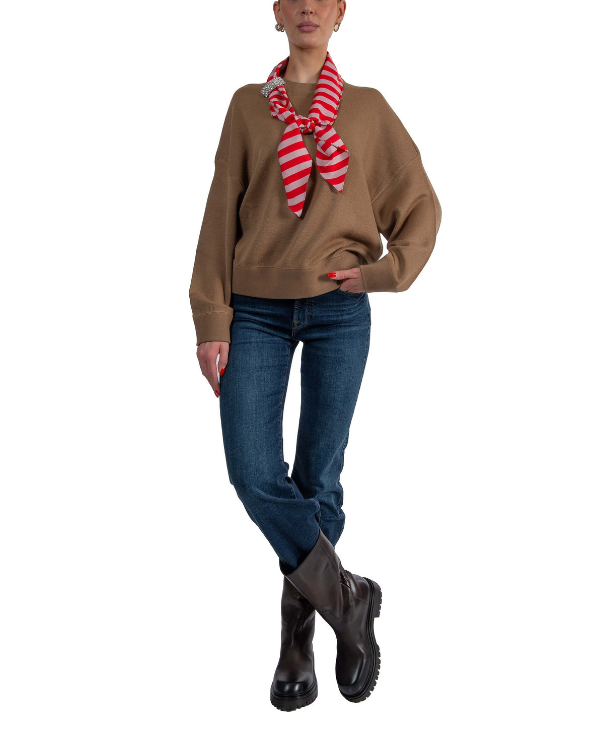 Maglione color camel in misto lana con sciarpina- KURTIS KURTIS CAMEL ESSENTIEL ANTWERP 
