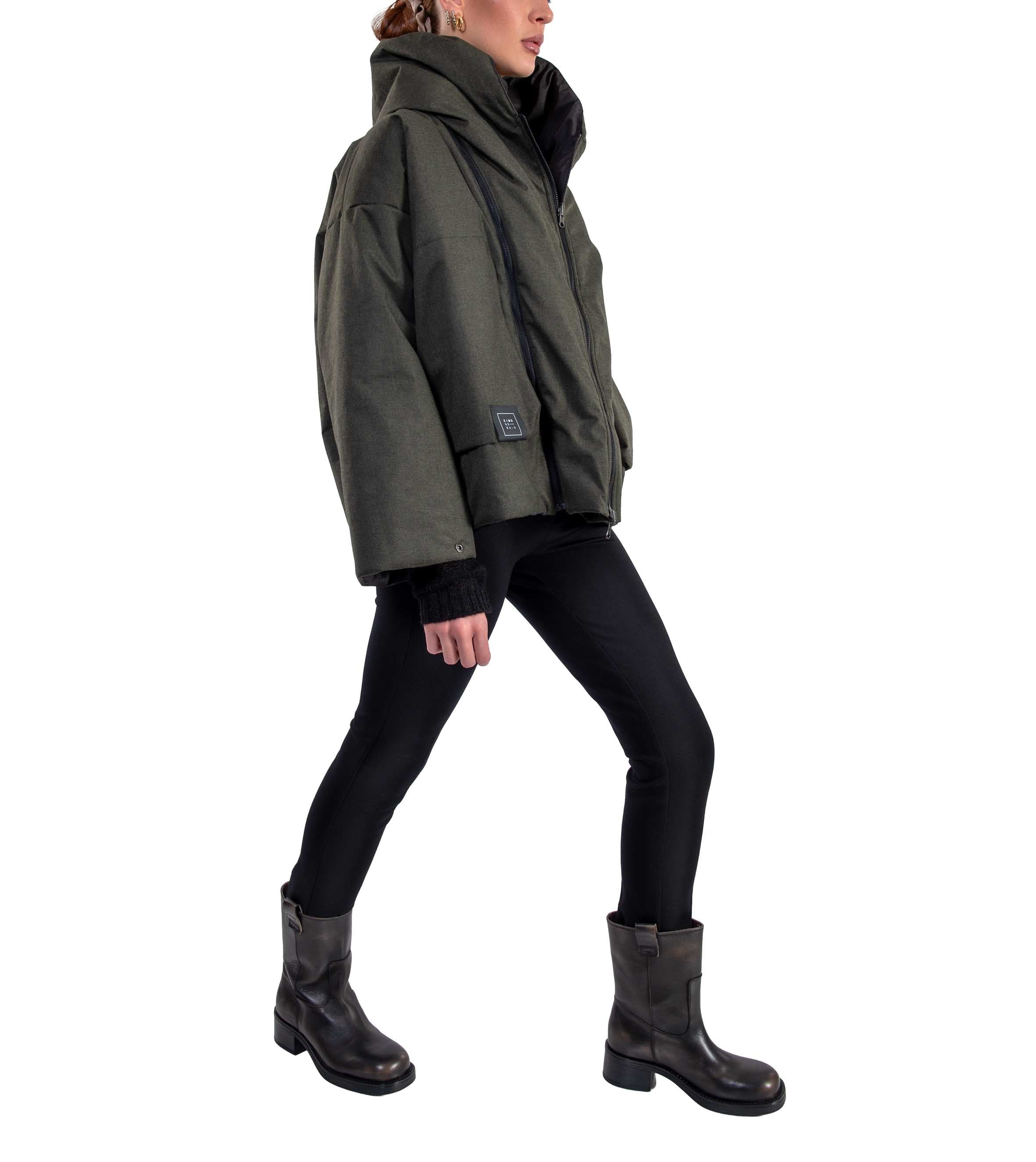 Bomber Hoodie reversibile verde S558 HOODIE BOMBER GREEN KImonorain 