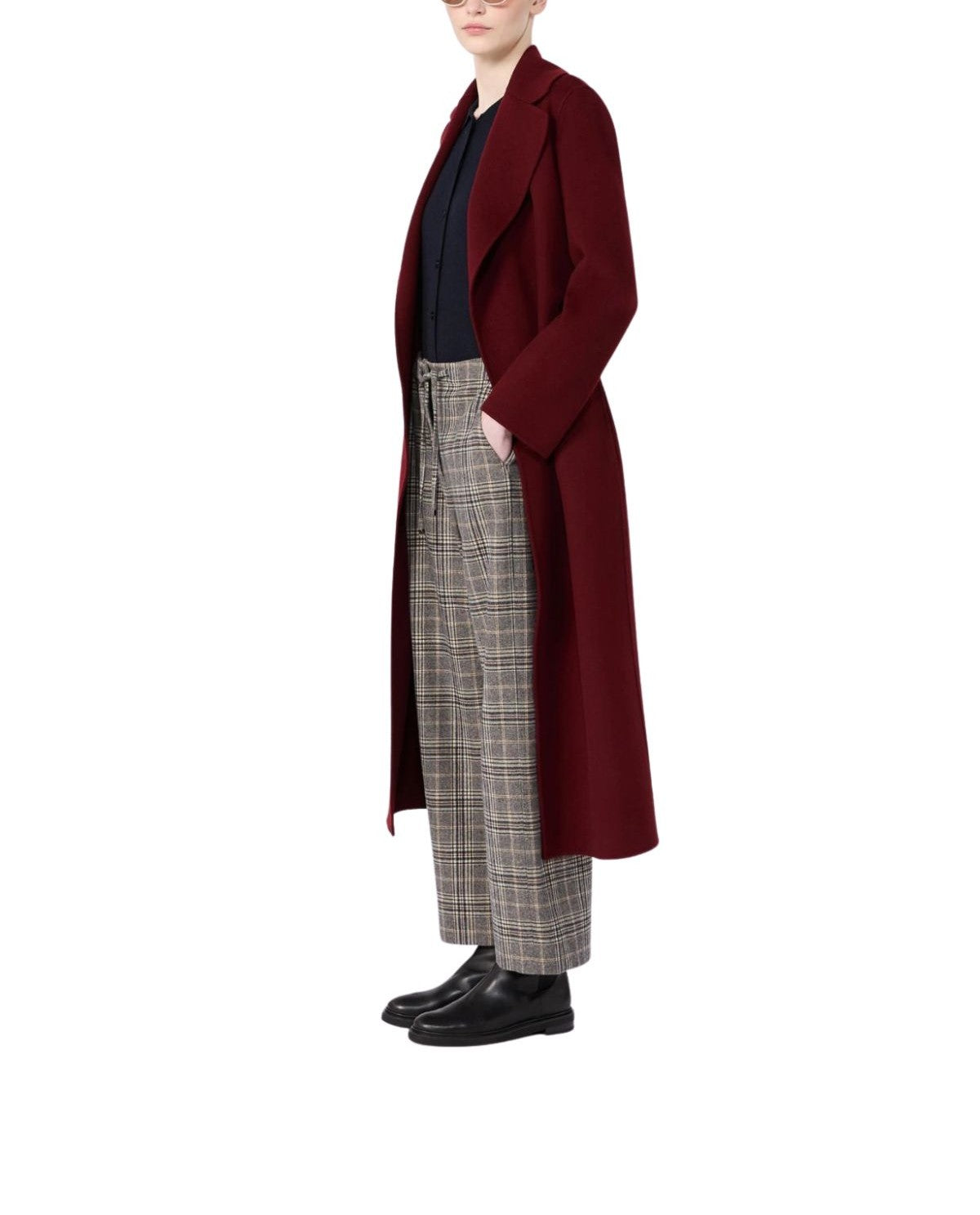 Cappotto a vestaglia in drap di lana bordeaux- Poldo POLDO 014 MAX MARA 