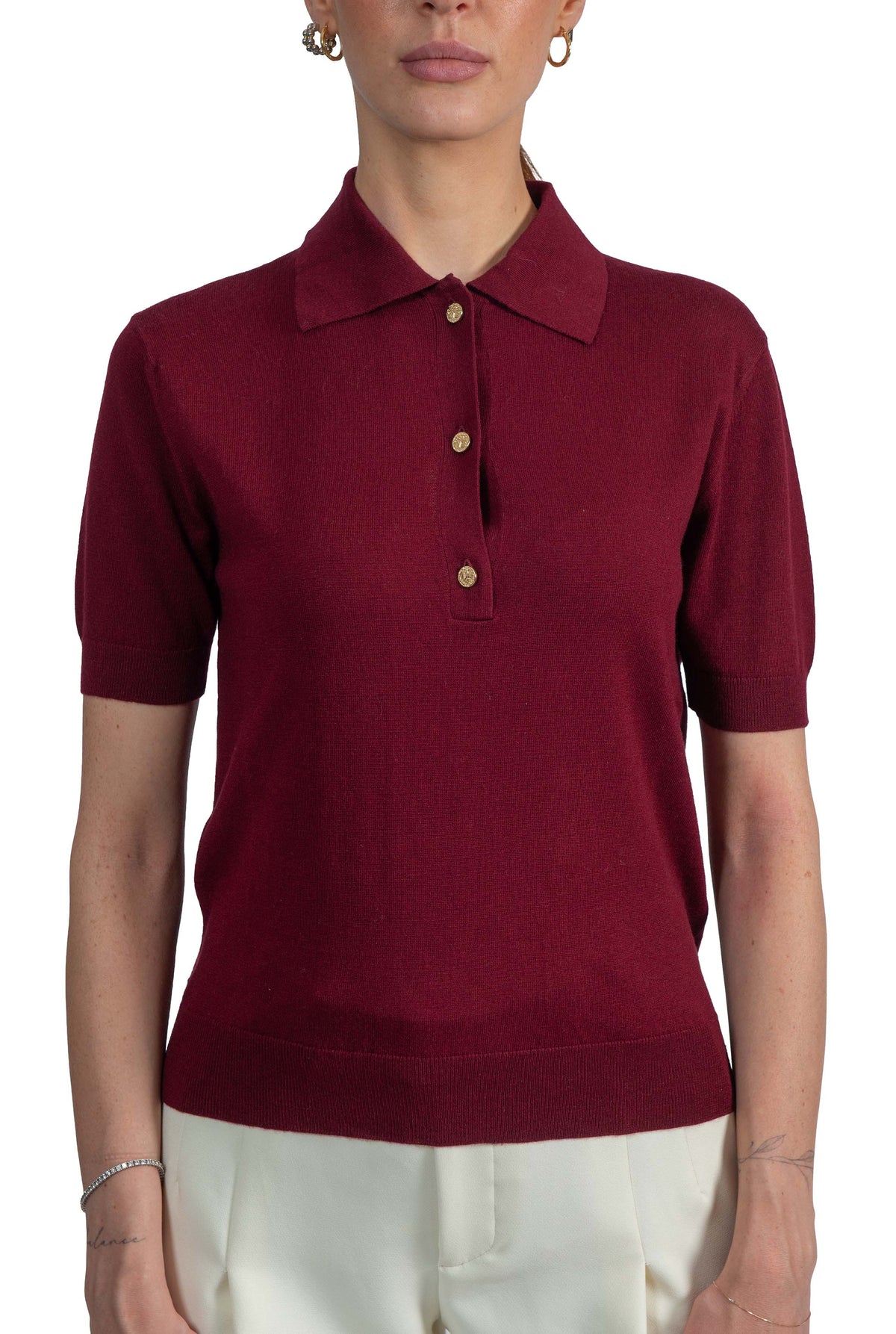 Polo in filato di cotone, seta e cachemire bordeaux- Pomposa POMPOSA 02 BORDO MAX MARA 