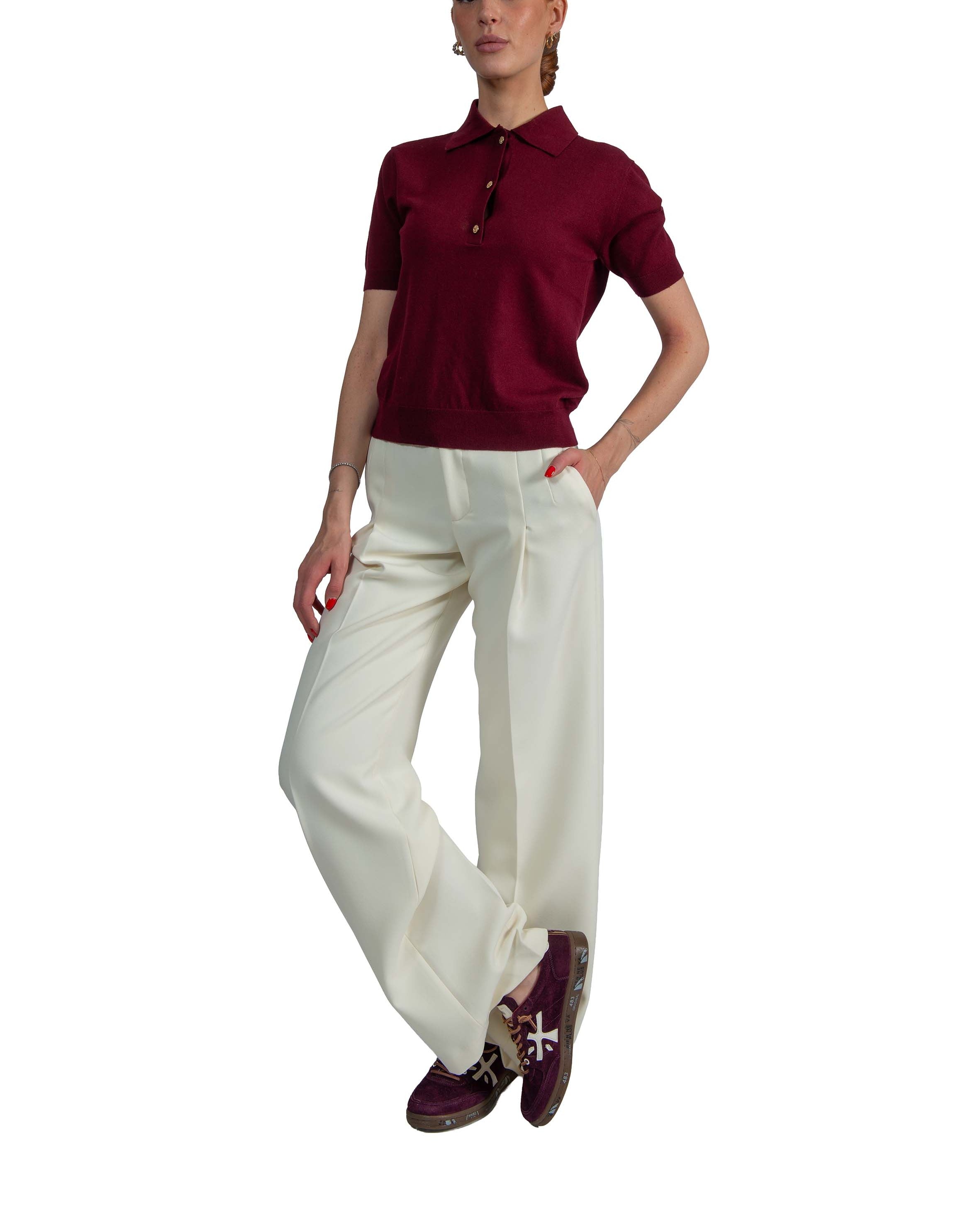 Polo in filato di cotone, seta e cachemire bordeaux- Pomposa POMPOSA 02 BORDO MAX MARA 