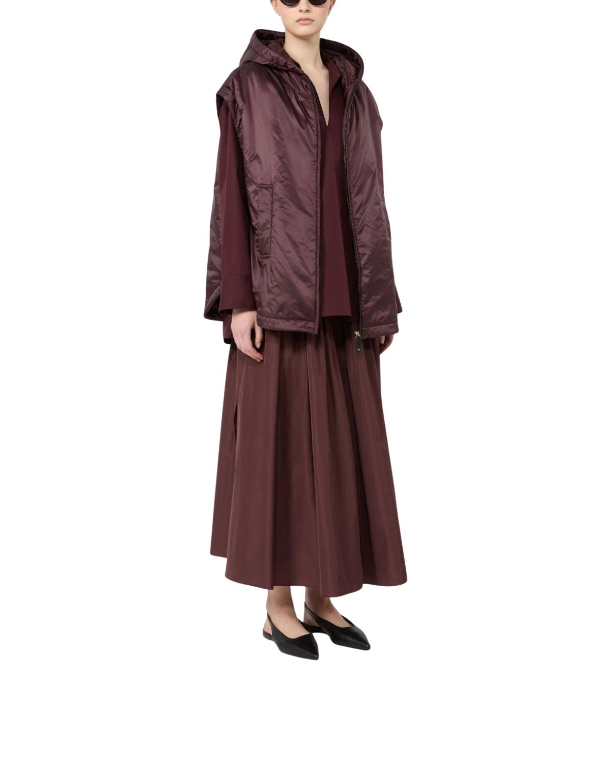 Gilet imbottito in tela antigoccia con cappuccio bordeaux- Ambra CAMBRA 046 BORDO MAX MARA THE CUBE 