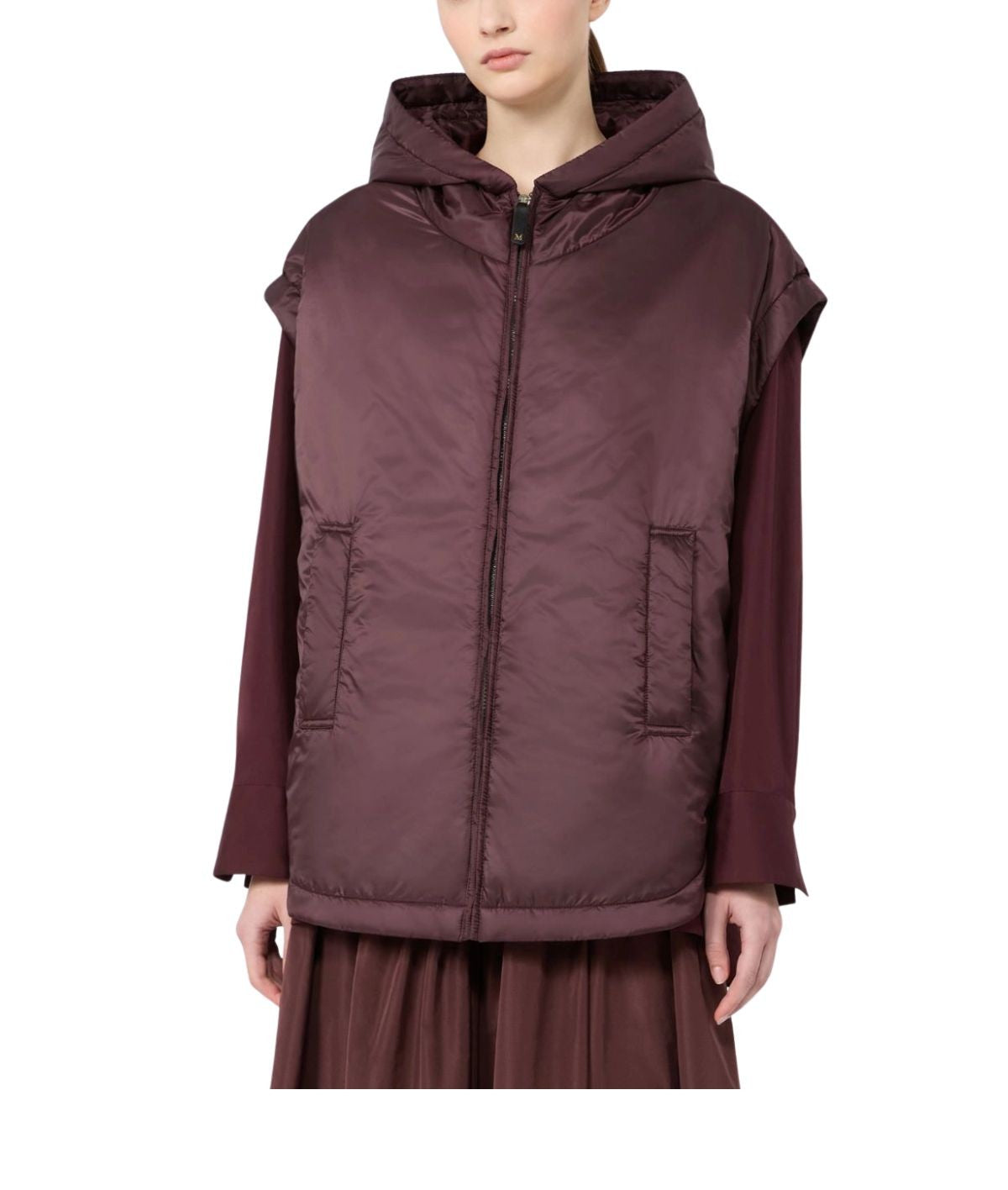 Gilet imbottito in tela antigoccia con cappuccio bordeaux- Ambra CAMBRA 046 BORDO MAX MARA THE CUBE 