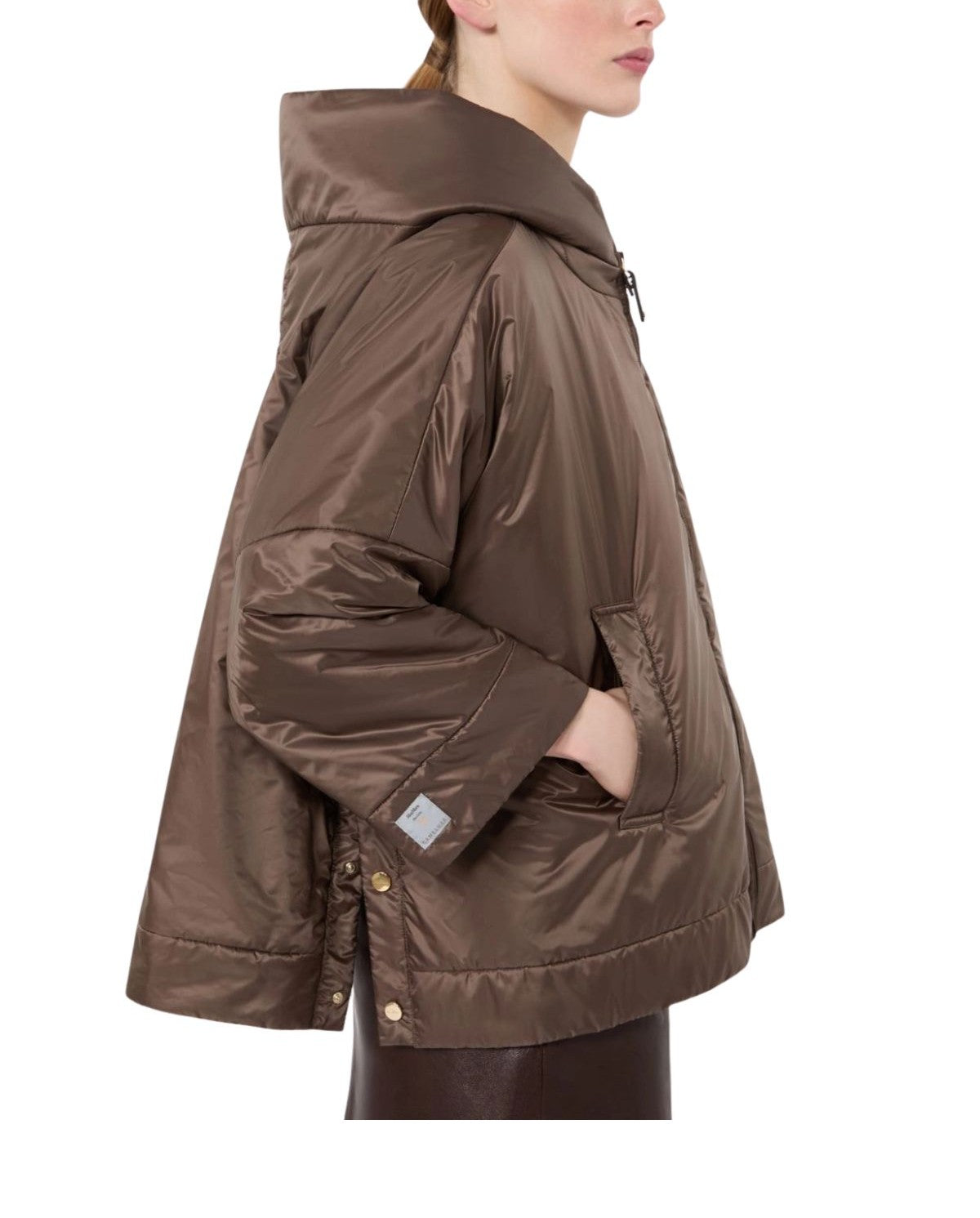 Giacca imbottita in tela antigoccia con cappuccio marrone- Fiore FIORE 096 MARRONE MAX MARA THE CUBE 