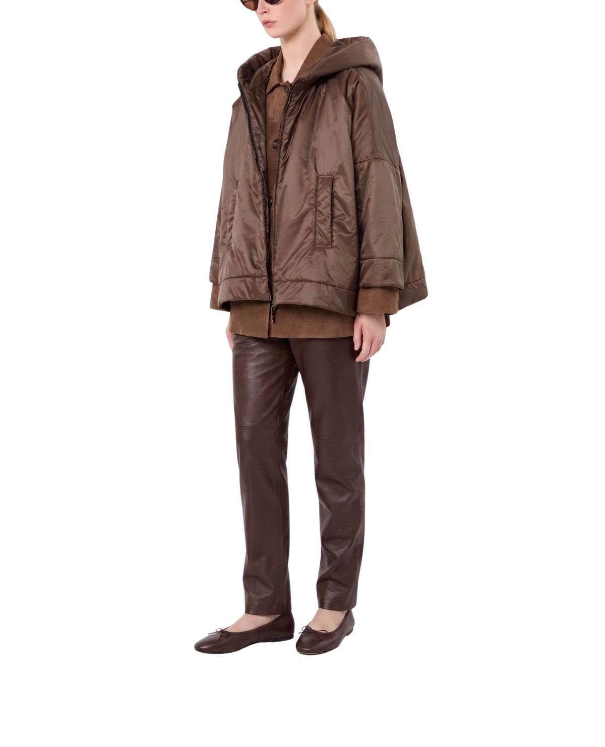 Giacca imbottita in tela antigoccia con cappuccio marrone- Fiore FIORE 096 MARRONE MAX MARA THE CUBE 