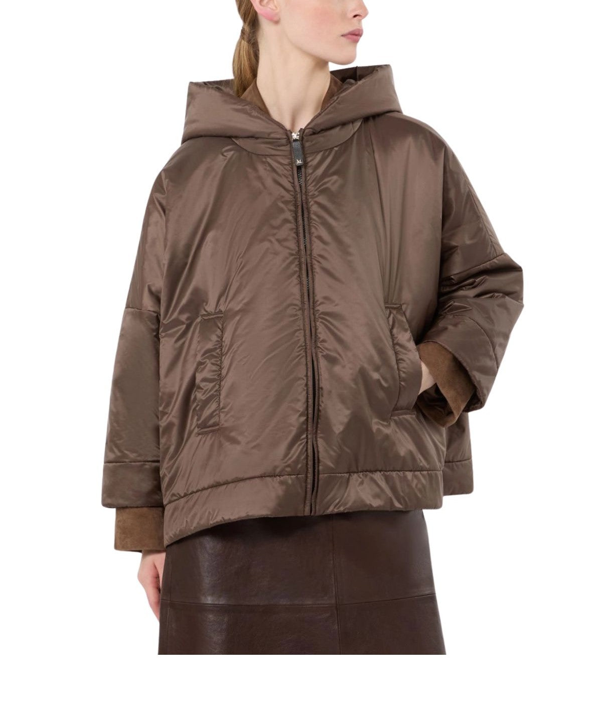 Giacca imbottita in tela antigoccia con cappuccio marrone- Fiore FIORE 096 MARRONE MAX MARA THE CUBE 