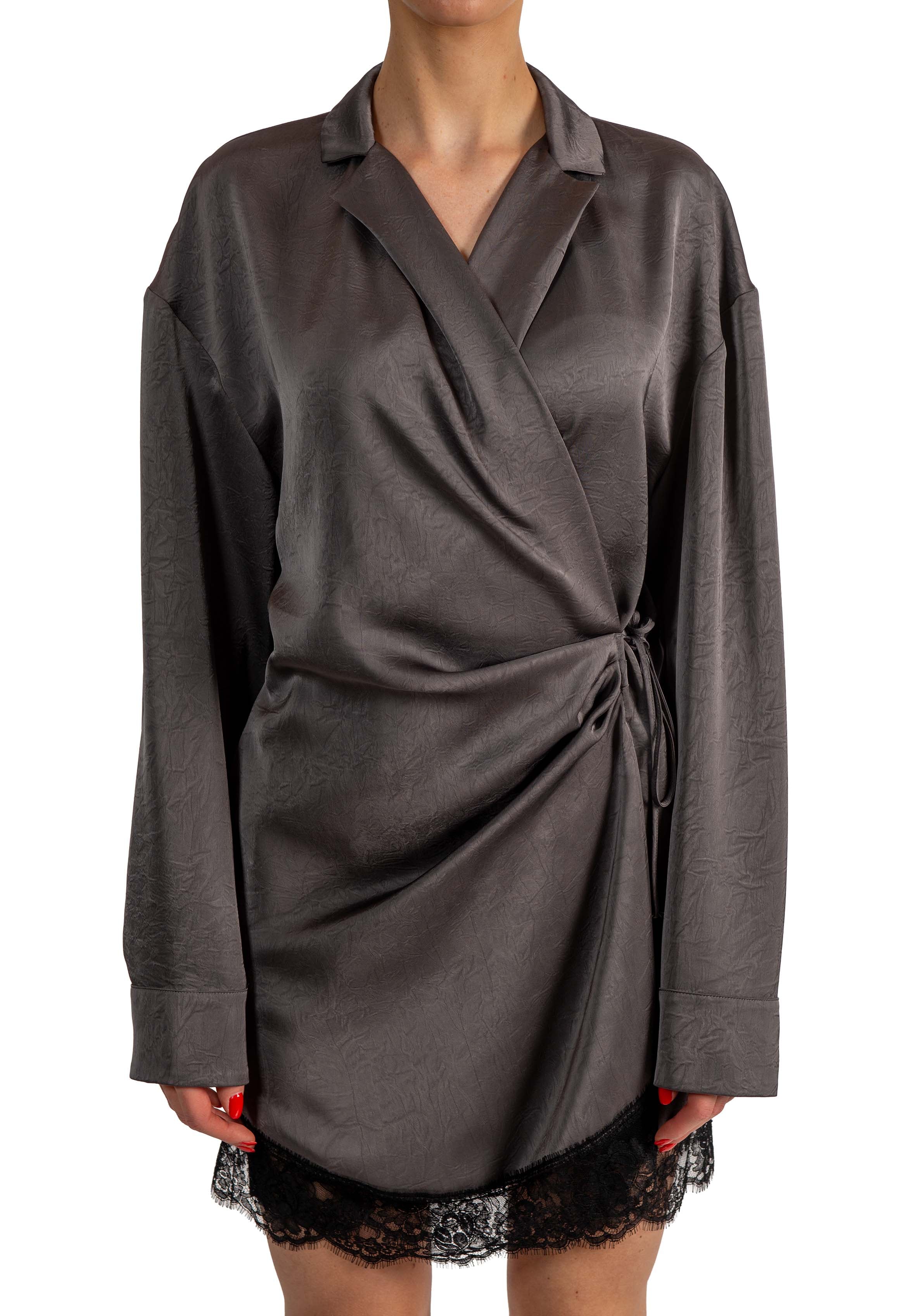 Abito a portafoglio in raso con dettagli in pizzo 4141MDA28 IRON GREY MSGM 