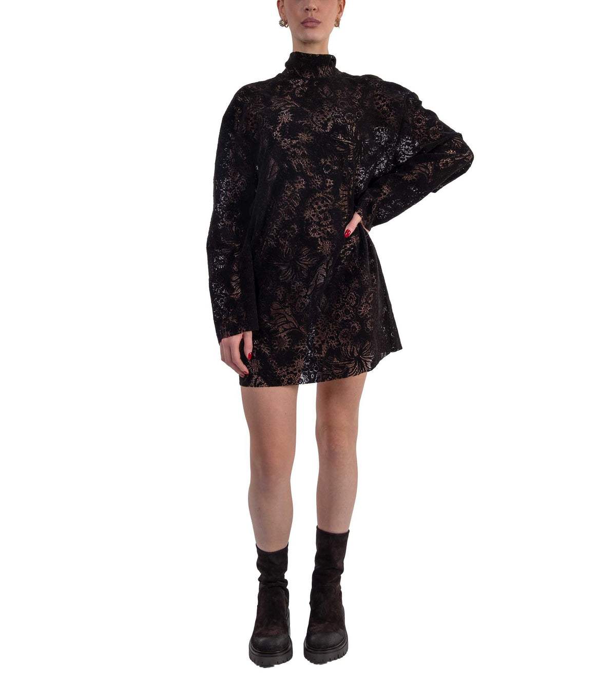 Abito in pizzo effetto vellutato testa di moro 4142MDA07 BDARK CACAO MSGM 