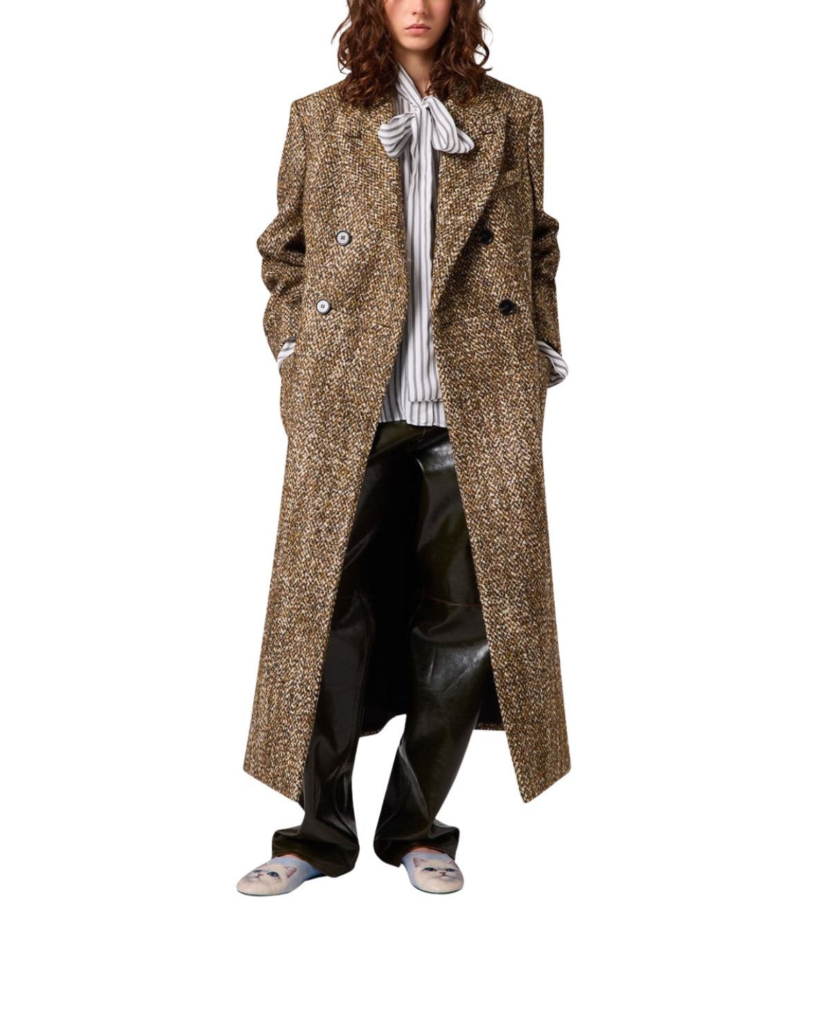 Cappotto doppiopetto in tweed 4142MDC04 BROWN MSGM 