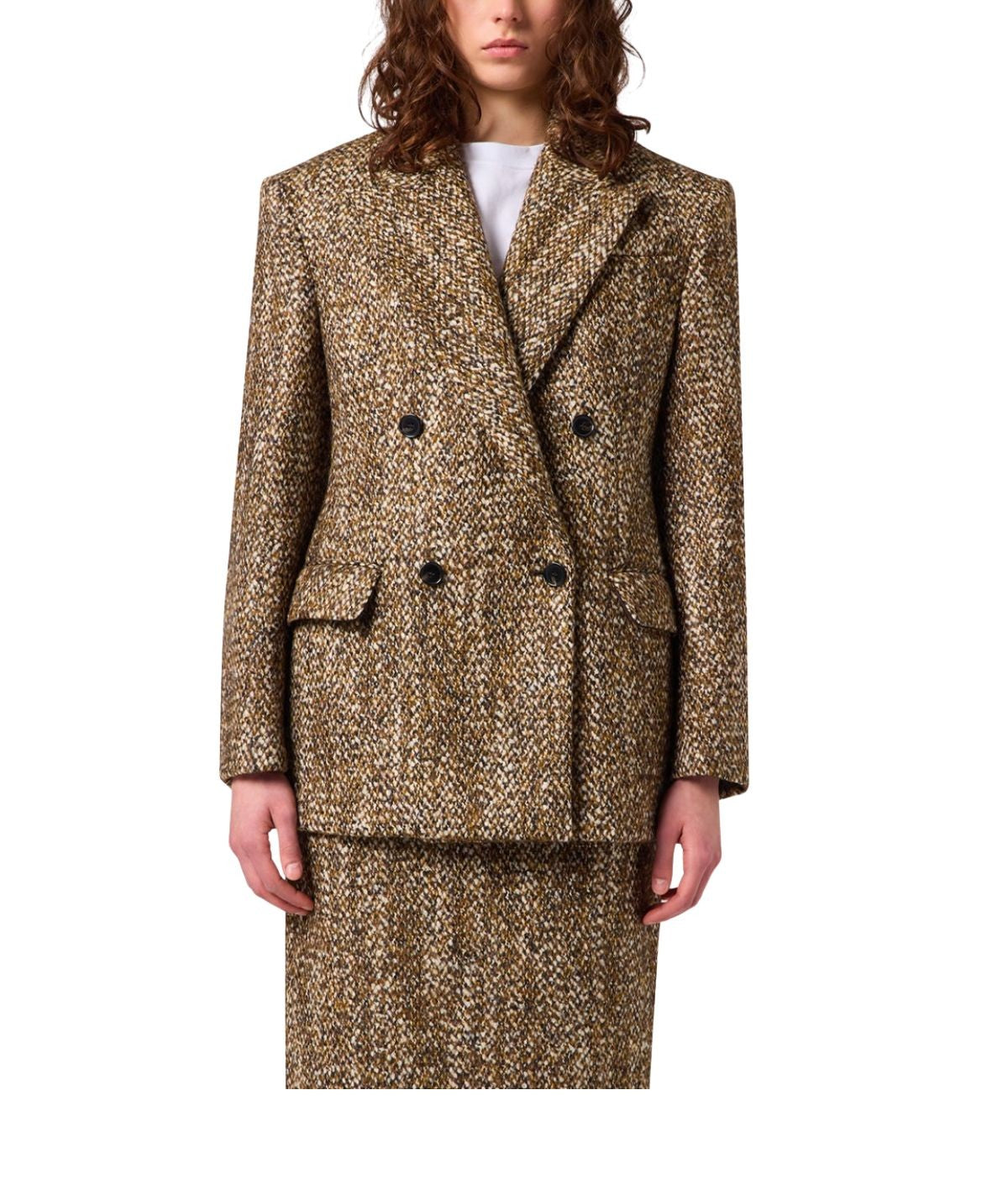 Giacca doppiopetto in tweed 4142MDG02 MULTI BROWN MSGM 