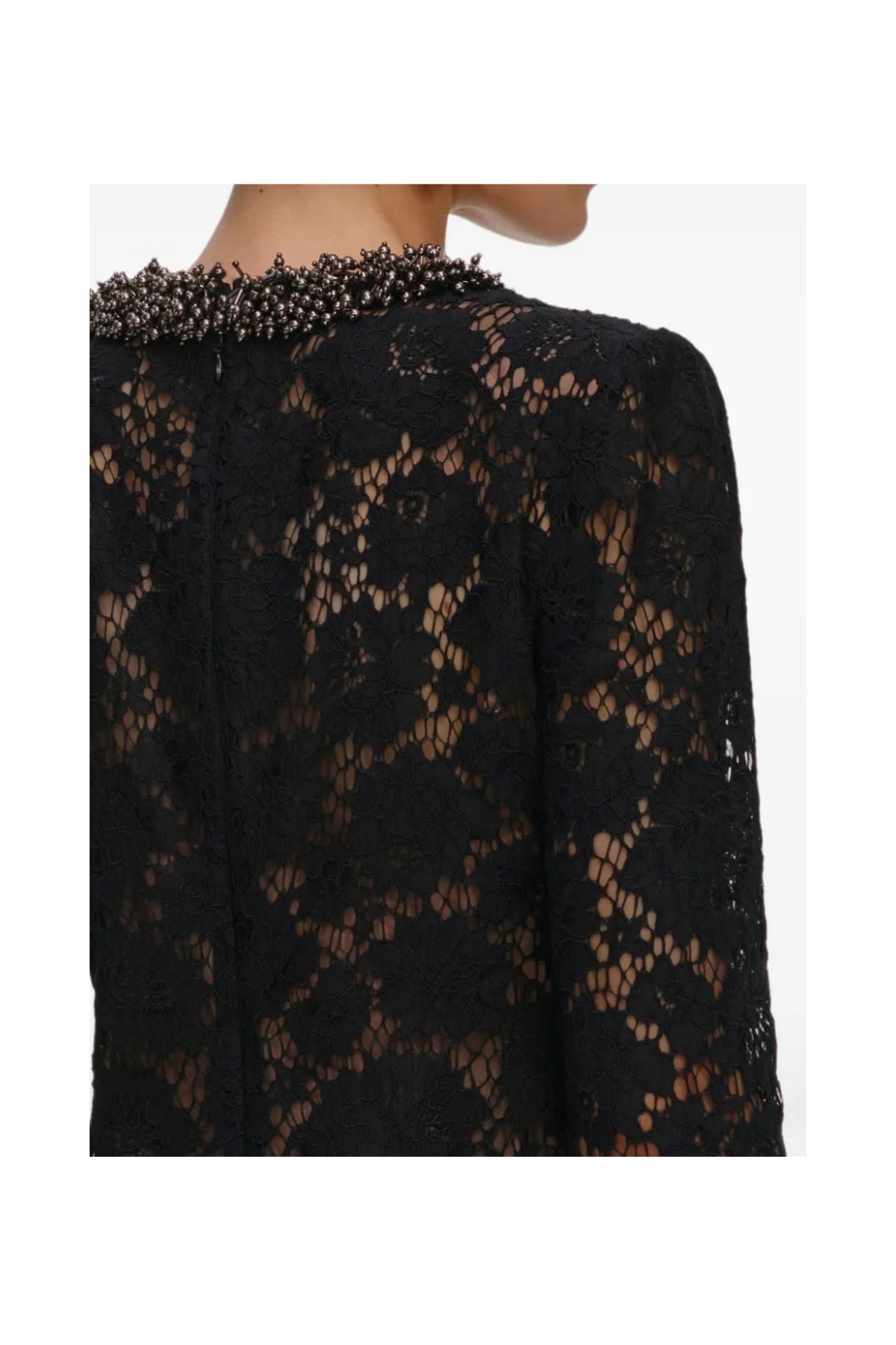Mini abito nero a maniche lunghe in pizzo 045S BLACK SELF PORTRAIT 