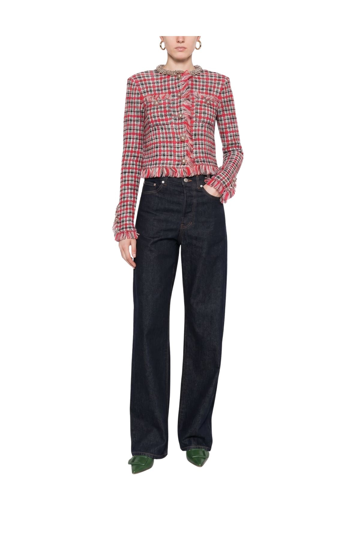 Giacca in maglia a quadri rossi con orlo sfrangiato 146J RED SELF PORTRAIT 