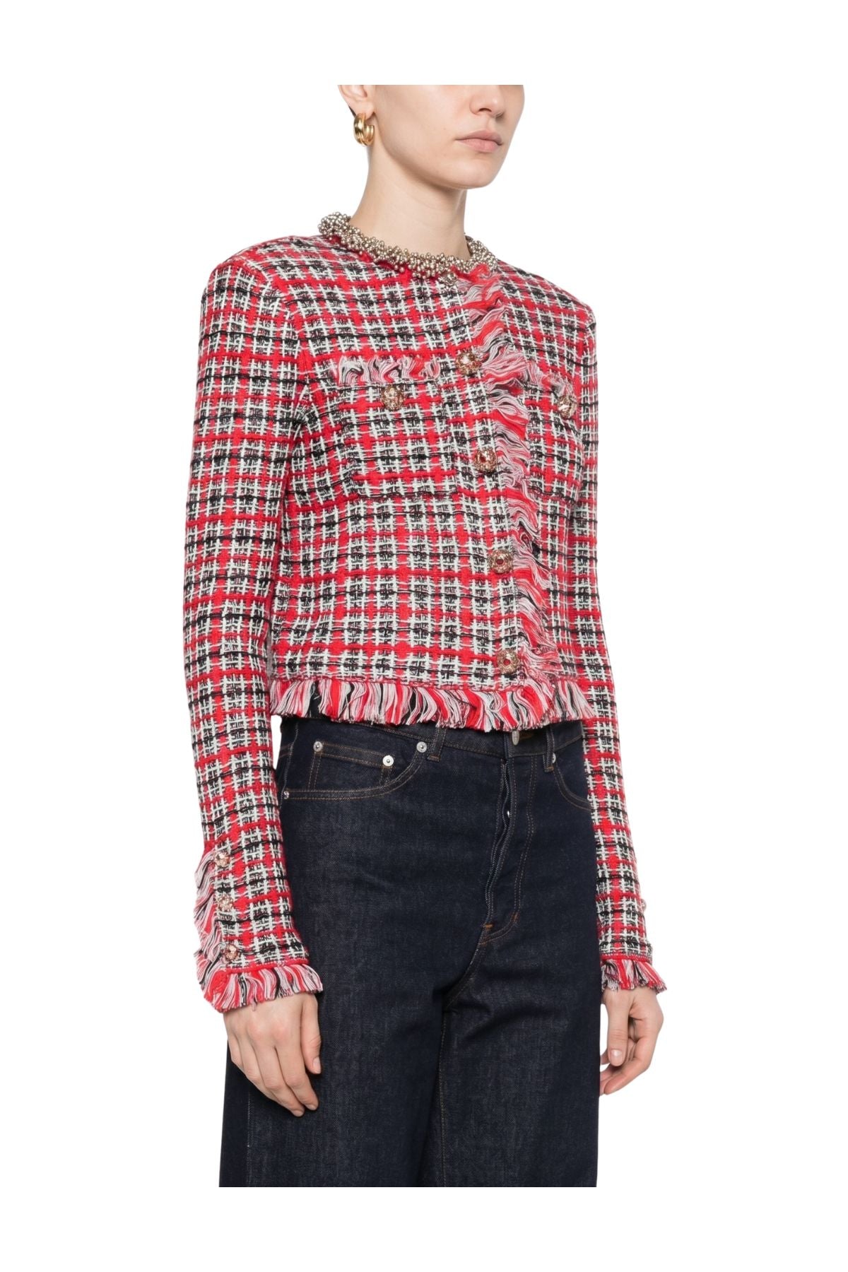 Giacca in maglia a quadri rossi con orlo sfrangiato 146J RED SELF PORTRAIT 
