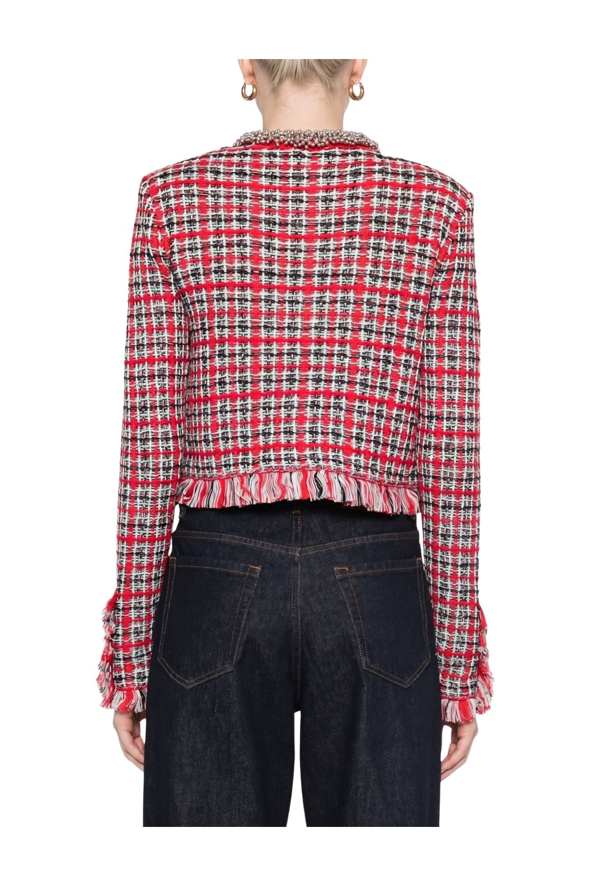 Giacca in maglia a quadri rossi con orlo sfrangiato 146J RED SELF PORTRAIT 