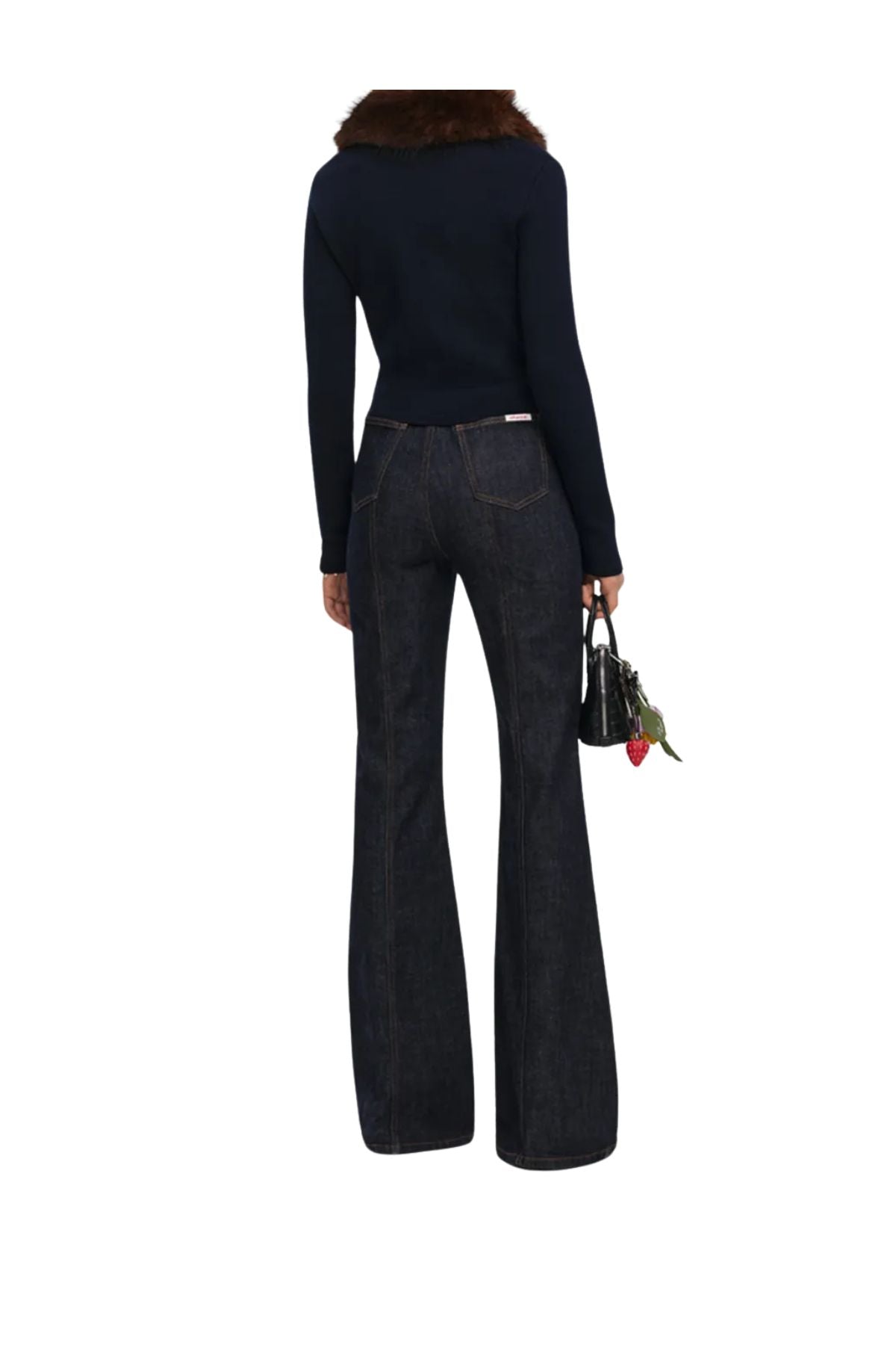 Cardigan in maglia blu con pelliccia sintetica 148CA NAVY SELF PORTRAIT 