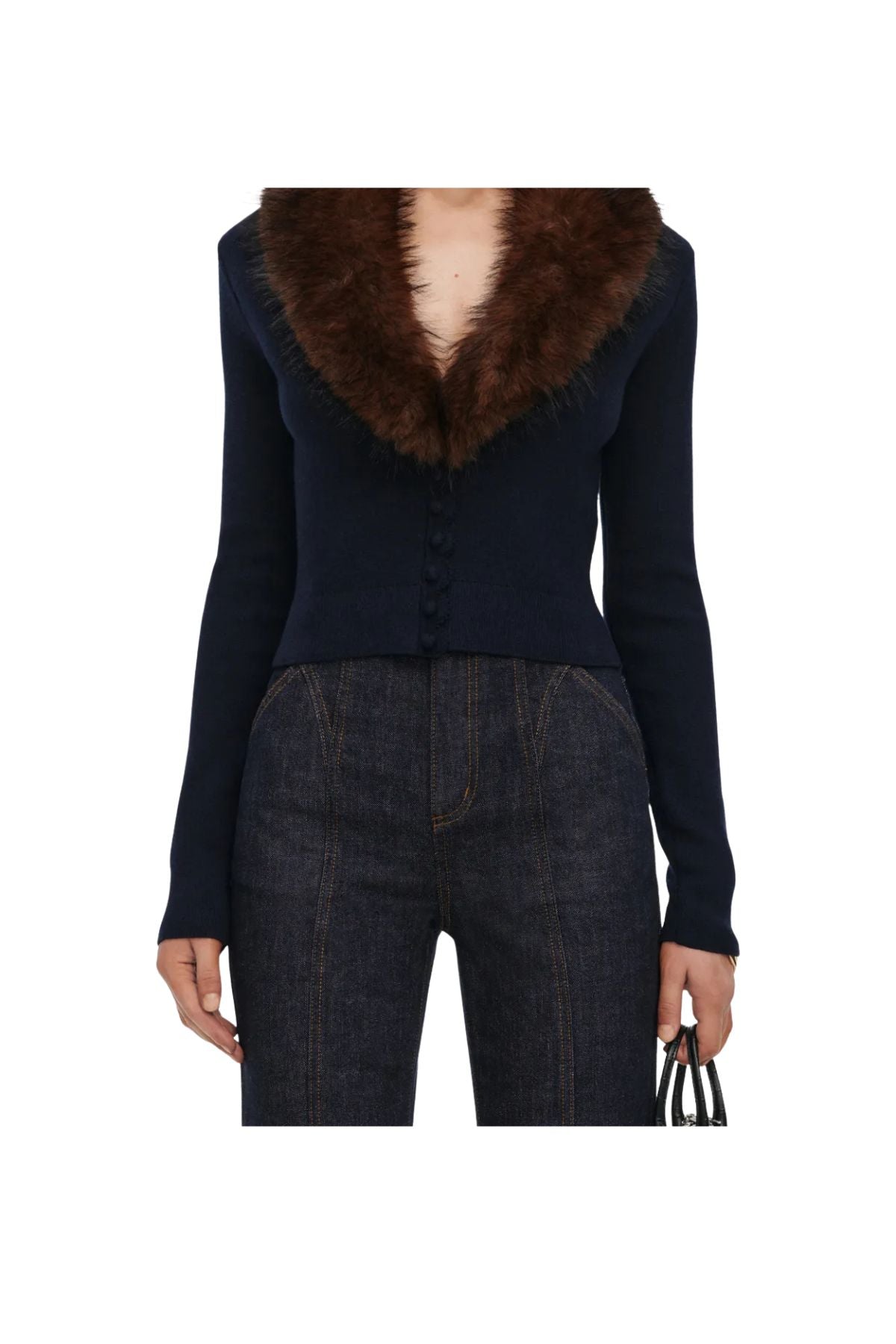 Cardigan in maglia blu con pelliccia sintetica 148CA NAVY SELF PORTRAIT 