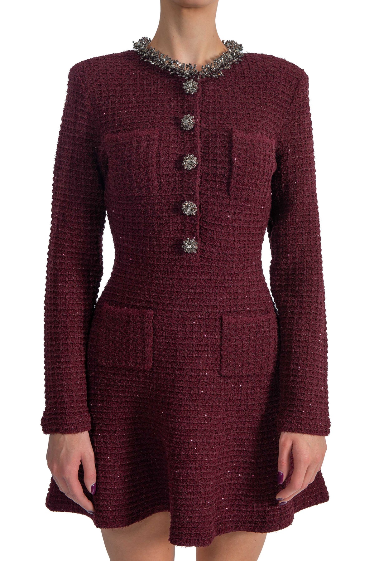 Mini abito bordeaux in maglia testurizzata con decorazioni 152S BURGUNDY SELF PORTRAIT 