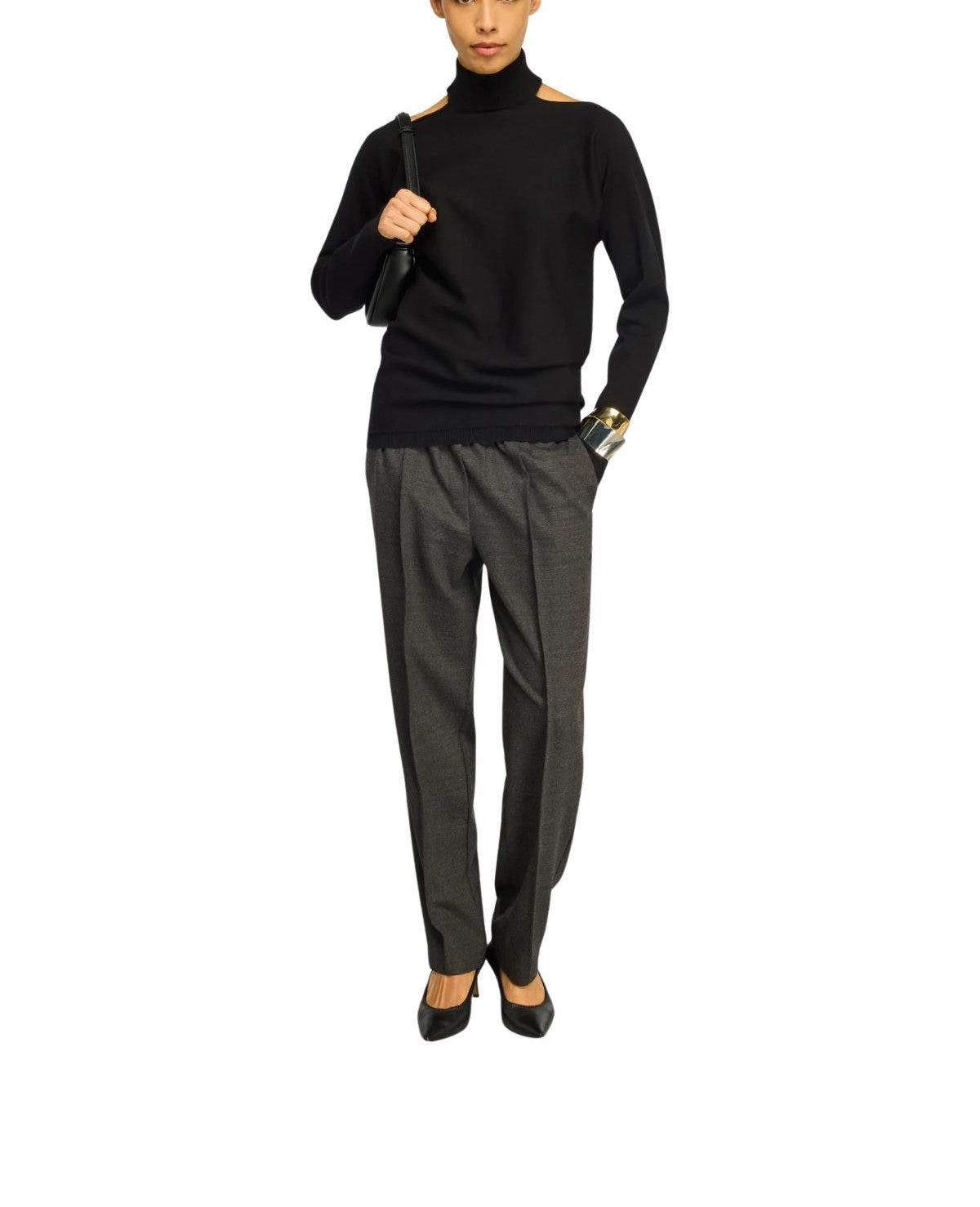 Maglia collo alto nera con schiena scoperta BLANCHE S6WC33 NERO SEMICOUTURE 