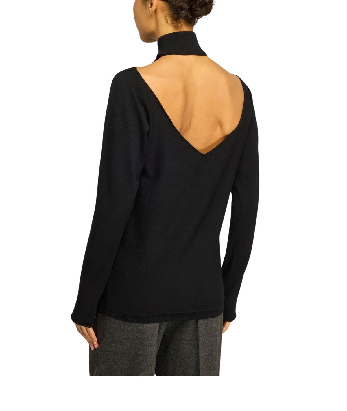 Maglia collo alto nera con schiena scoperta BLANCHE S6WC33 NERO SEMICOUTURE 